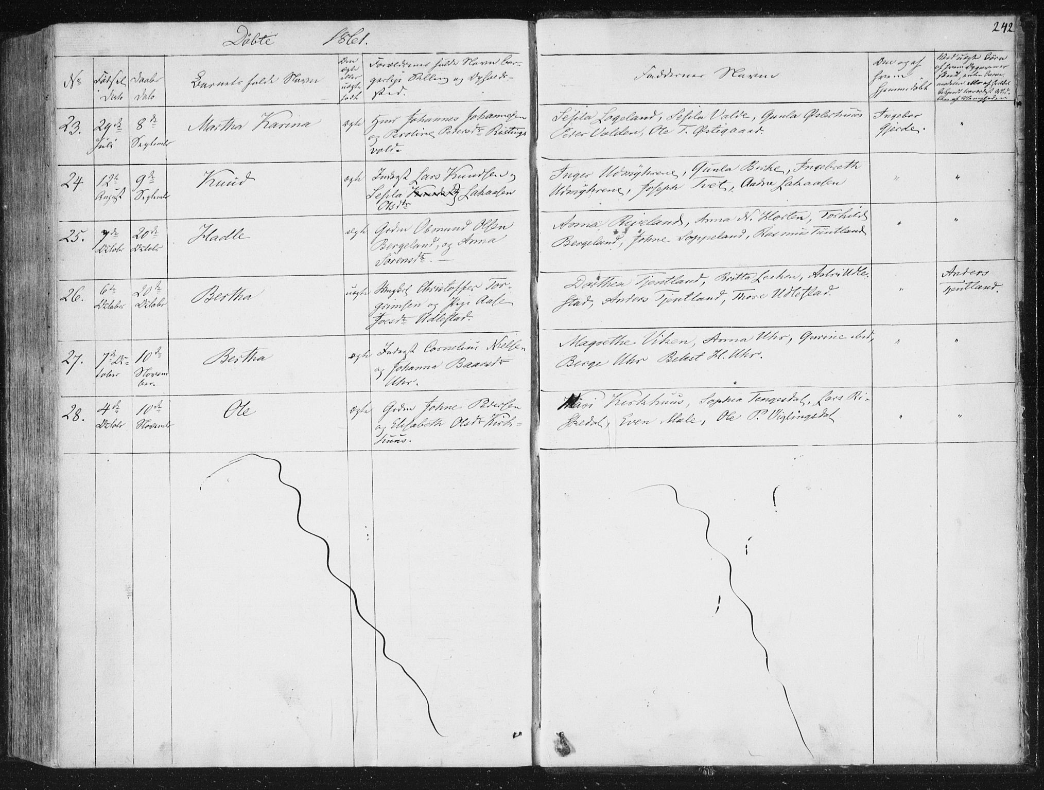 Hjelmeland sokneprestkontor, SAST/A-101843/01/IV/L0008: Ministerialbok nr. A 8, 1842-1861, s. 242