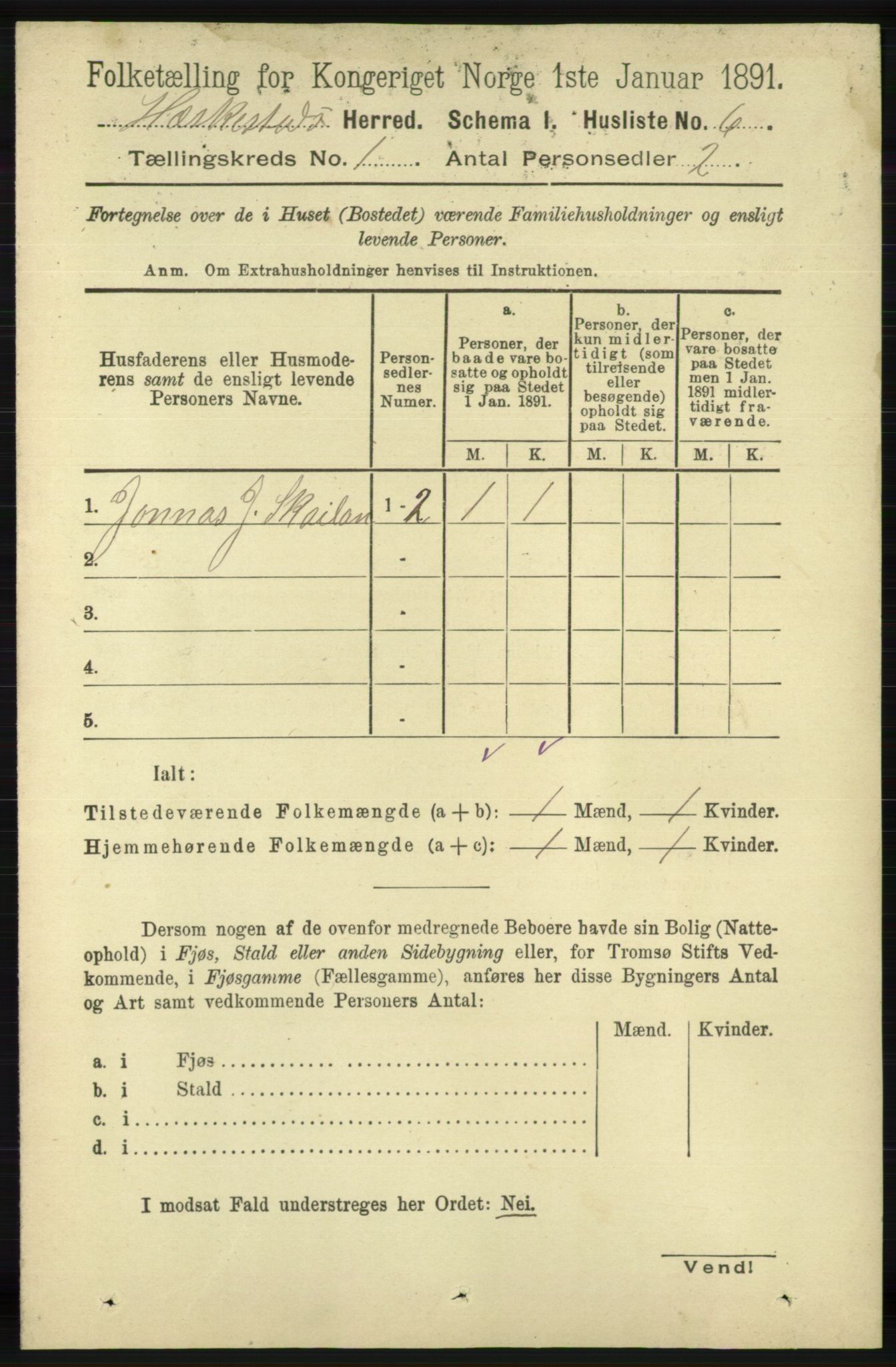 RA, Folketelling 1891 for 1113 Heskestad herred, 1891, s. 24