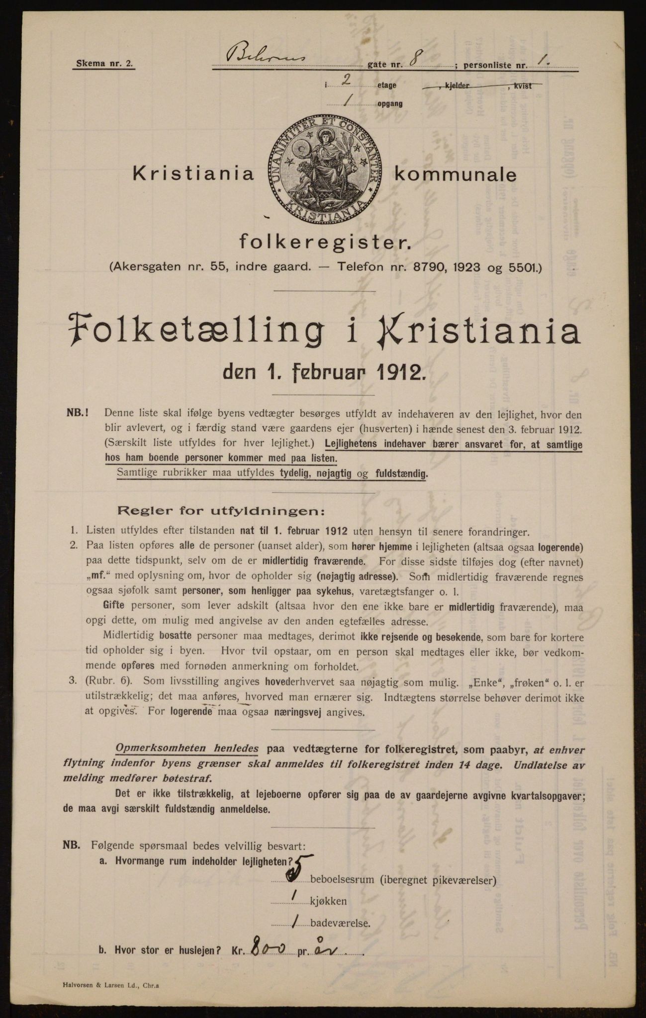 OBA, Kommunal folketelling 1.2.1912 for Kristiania, 1912, s. 3353