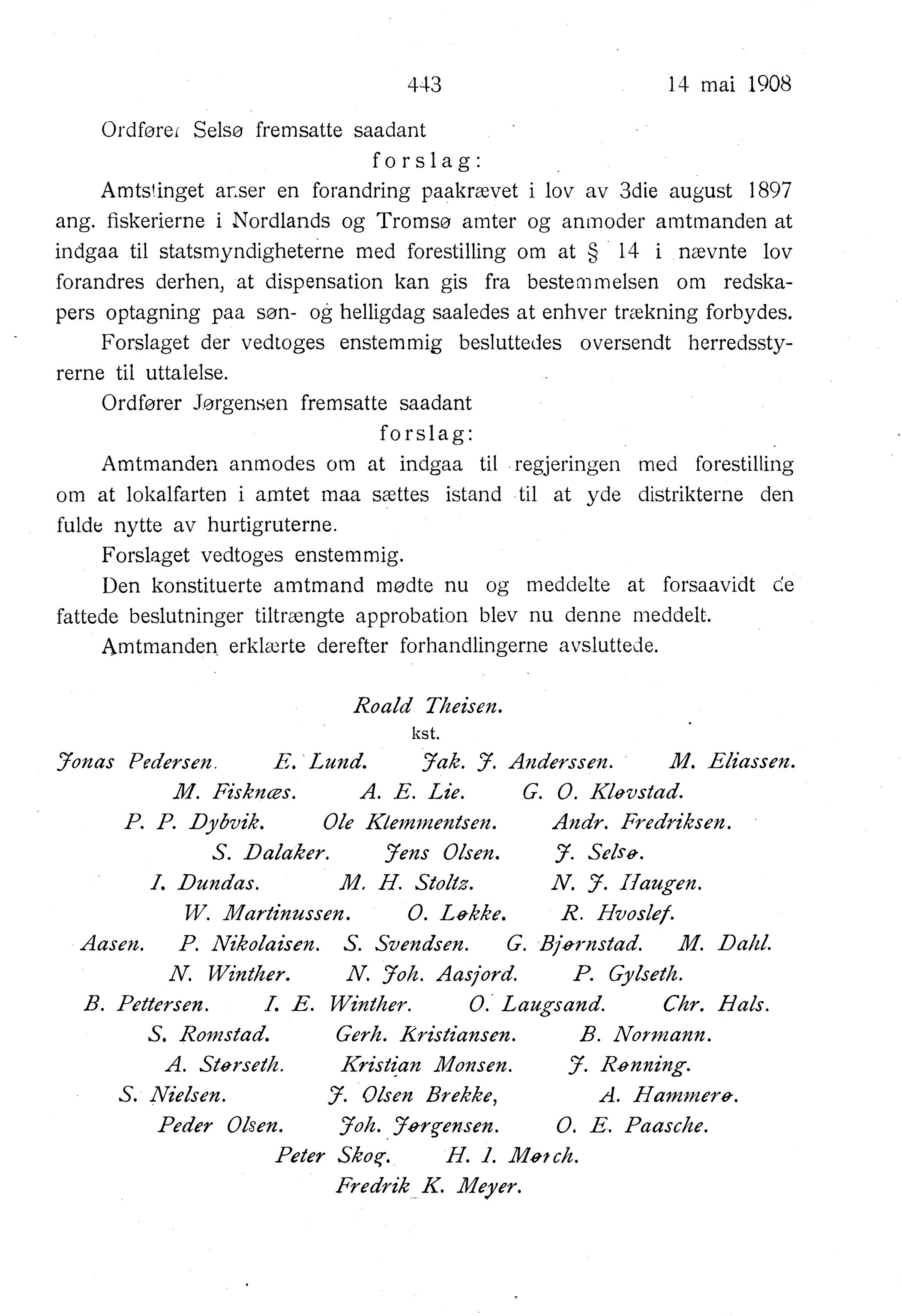 Nordland Fylkeskommune. Fylkestinget, AIN/NFK-17/176/A/Ac/L0031: Fylkestingsforhandlinger 1908, 1908