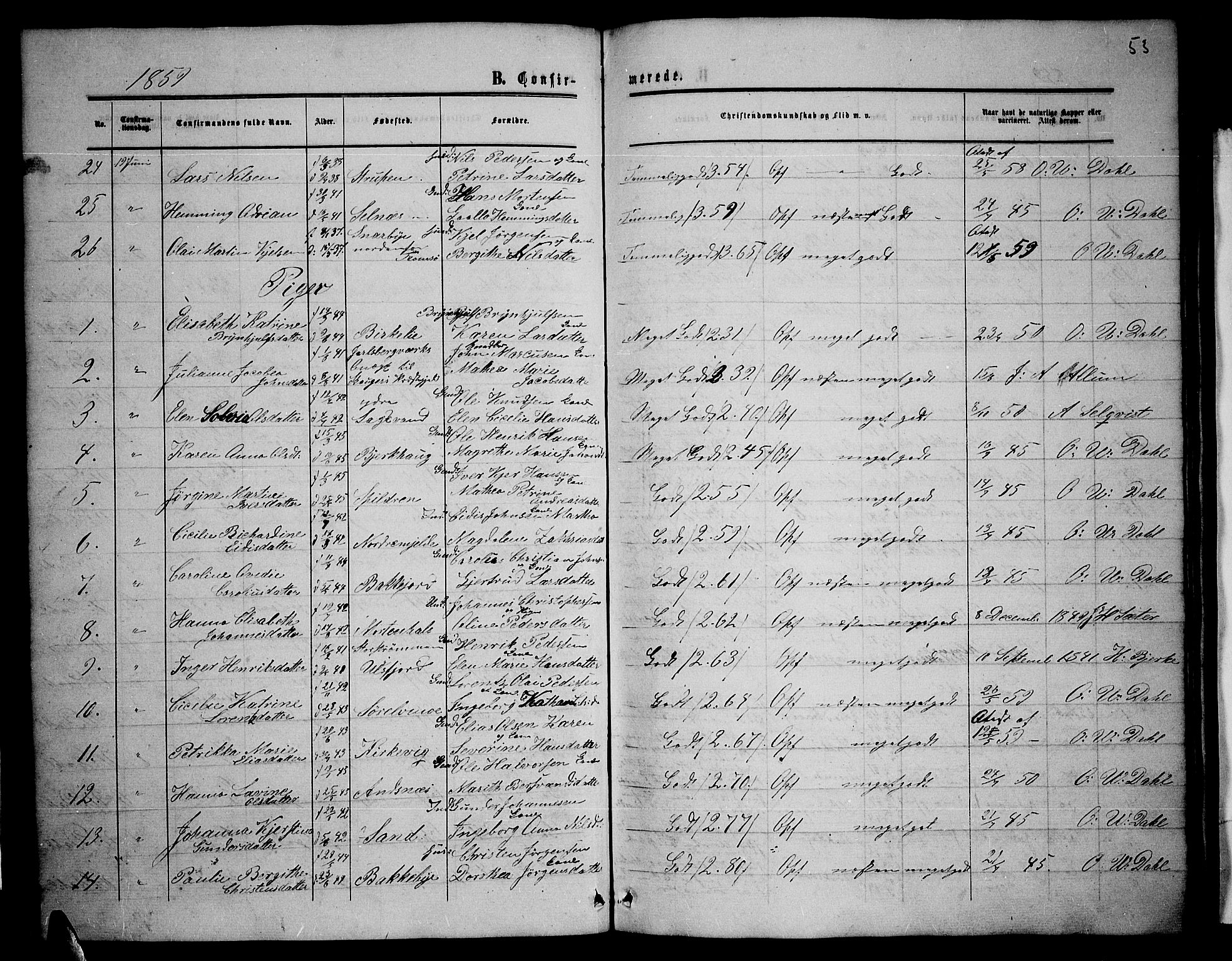 Balsfjord sokneprestembete, AV/SATØ-S-1303/G/Gab/L0001klokker: Klokkerbok nr. 1, 1856-1869, s. 53