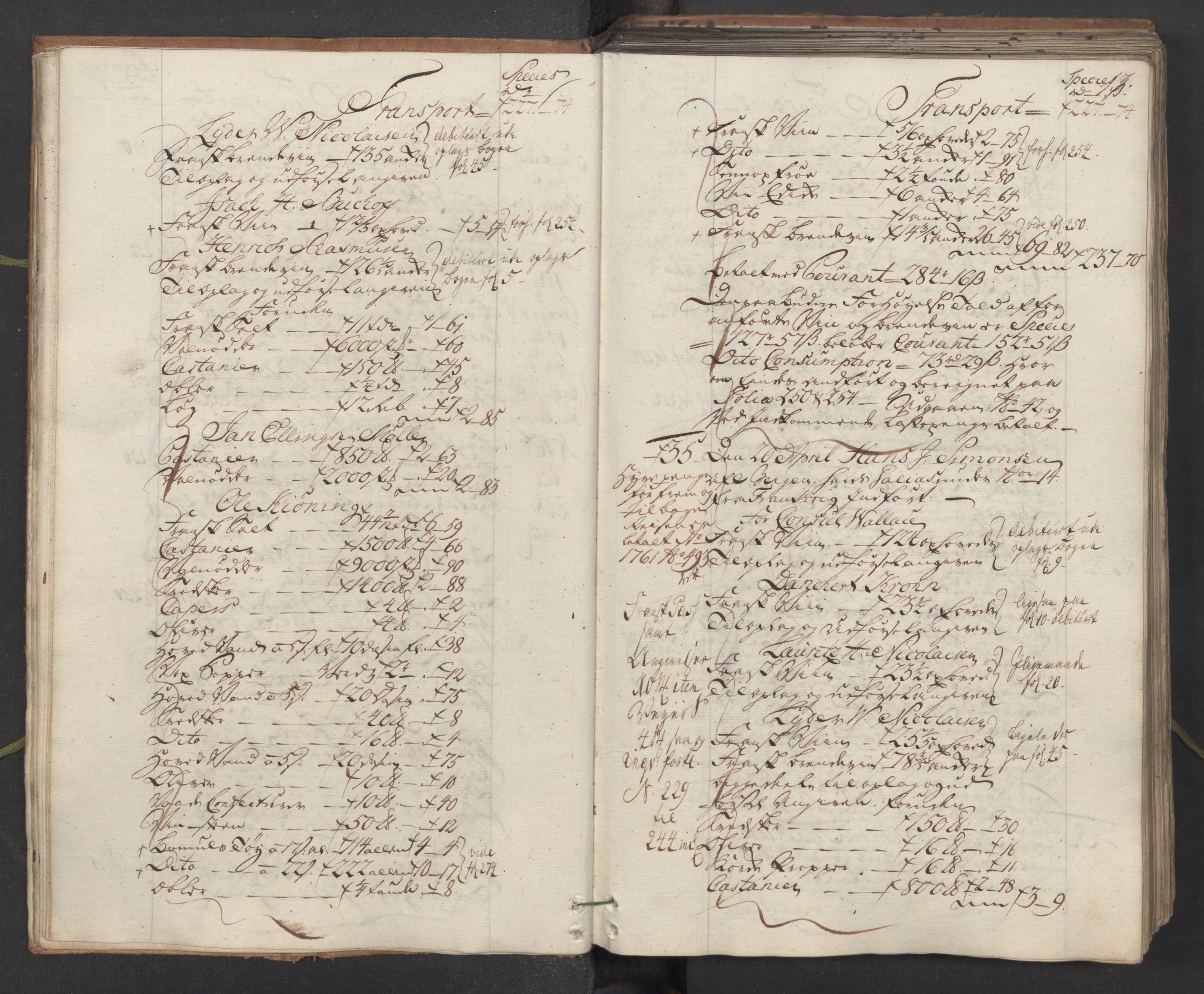 Generaltollkammeret, tollregnskaper, AV/RA-EA-5490/R26/L0101/0001: Tollregnskaper Bergen A / Inngående hovedtollbok, 1762, s. 12b-13a