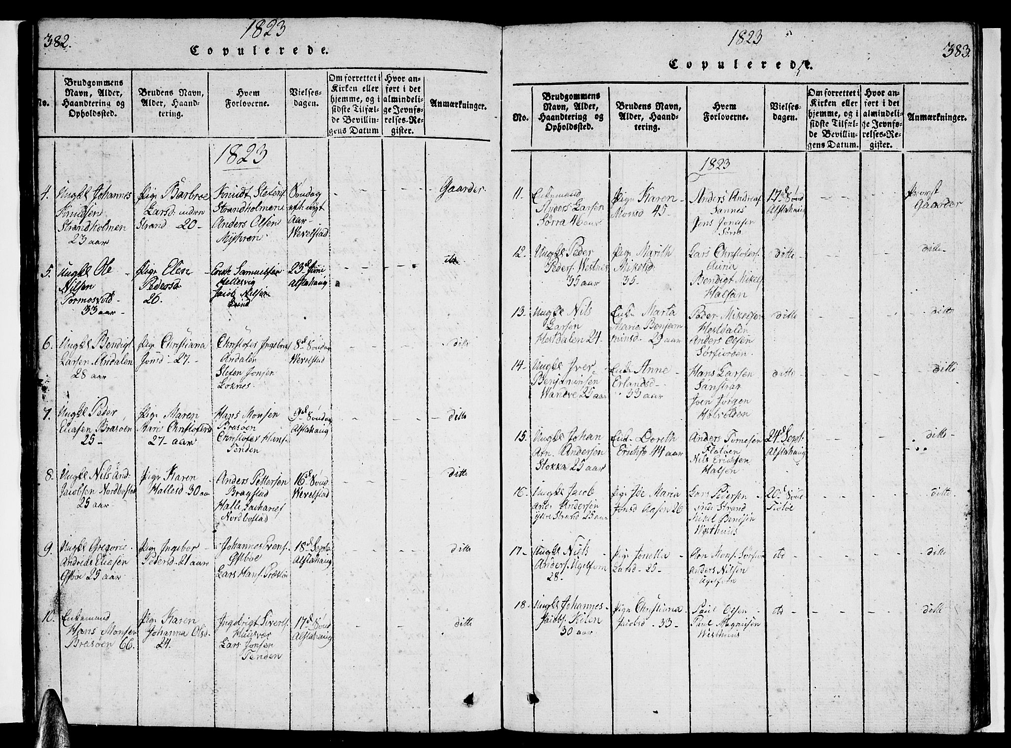 Ministerialprotokoller, klokkerbøker og fødselsregistre - Nordland, AV/SAT-A-1459/830/L0457: Klokkerbok nr. 830C01 /1, 1820-1842, s. 382-383