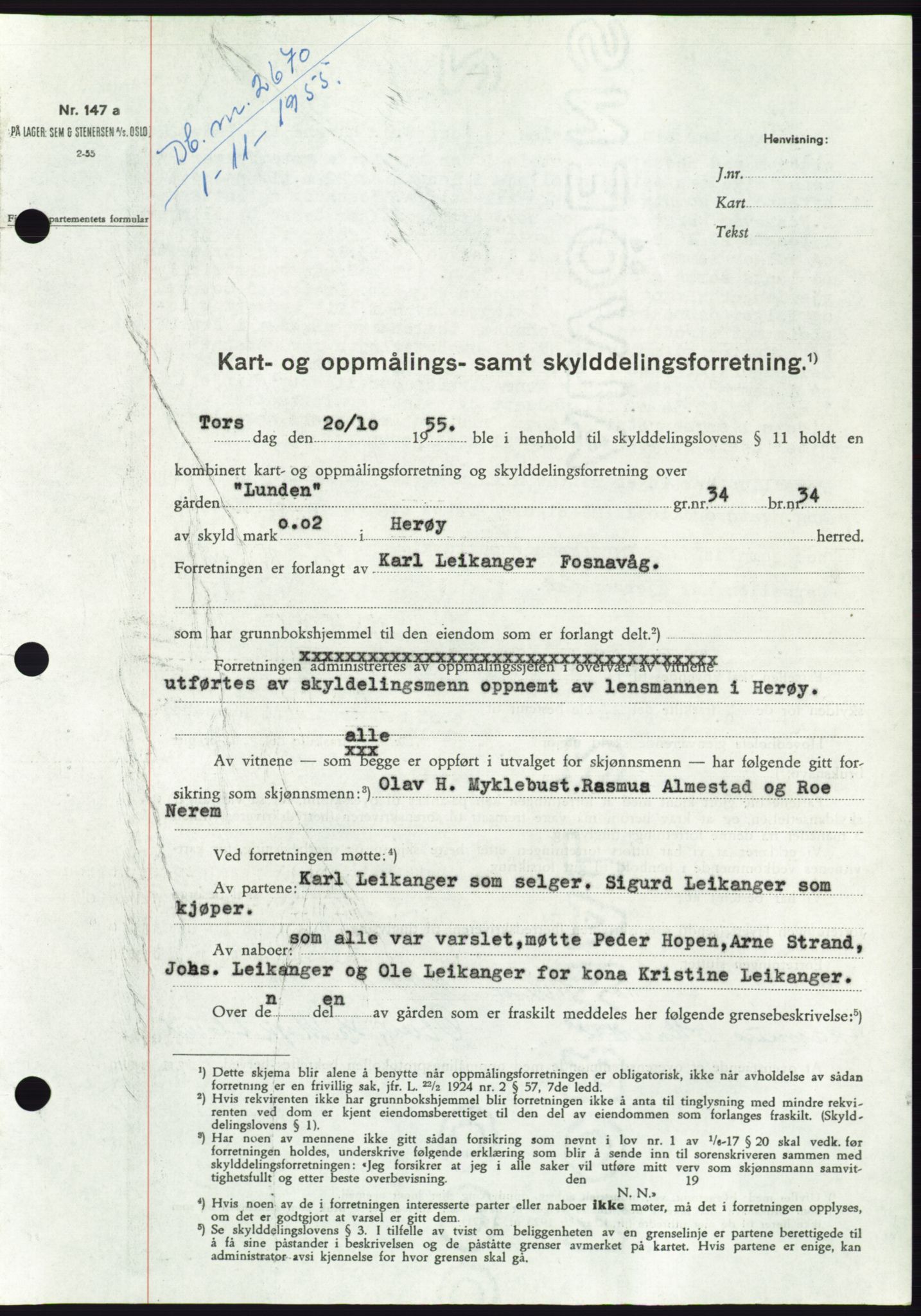 Søre Sunnmøre sorenskriveri, SAT/A-4122/1/2/2C/L0102: Pantebok nr. 28A, 1955-1956, Dagboknr: 2670/1955
