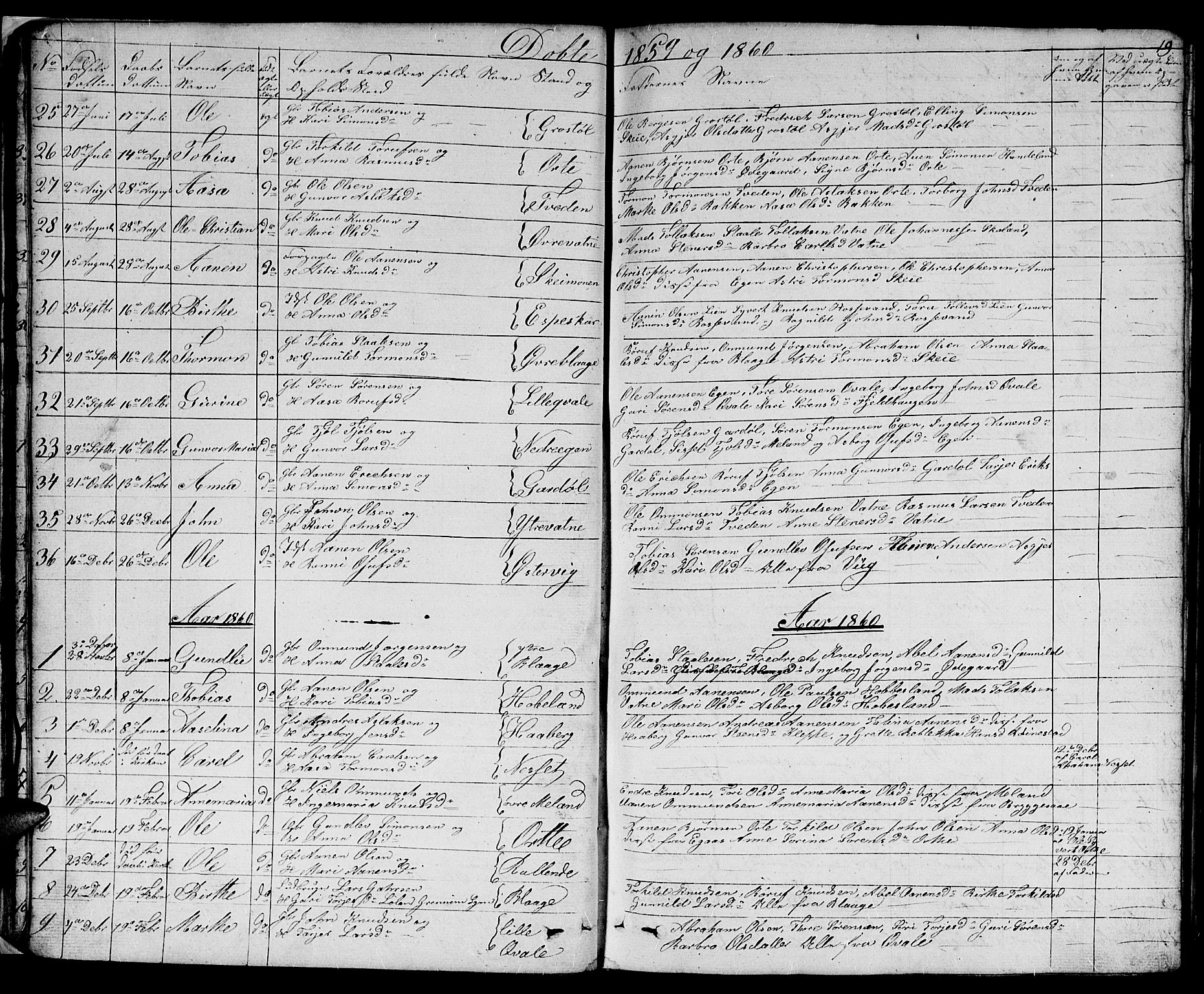Hægebostad sokneprestkontor, AV/SAK-1111-0024/F/Fb/Fbb/L0002: Klokkerbok nr. B 2, 1851-1886, s. 19