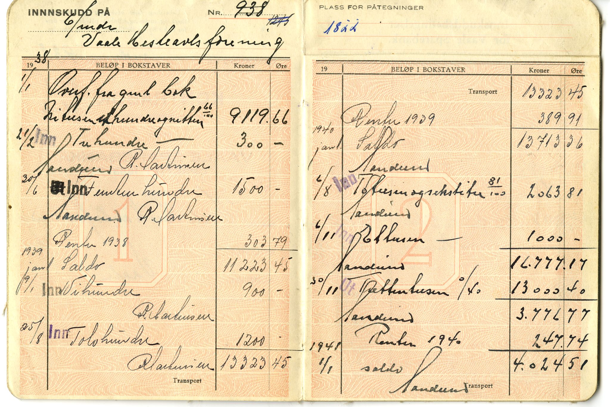 Pa 99 - Våle og Undrumsdals Hesteavlsforening, VEMU/A-1125/R/0001 / Regnskapsbilag, 1938-1964