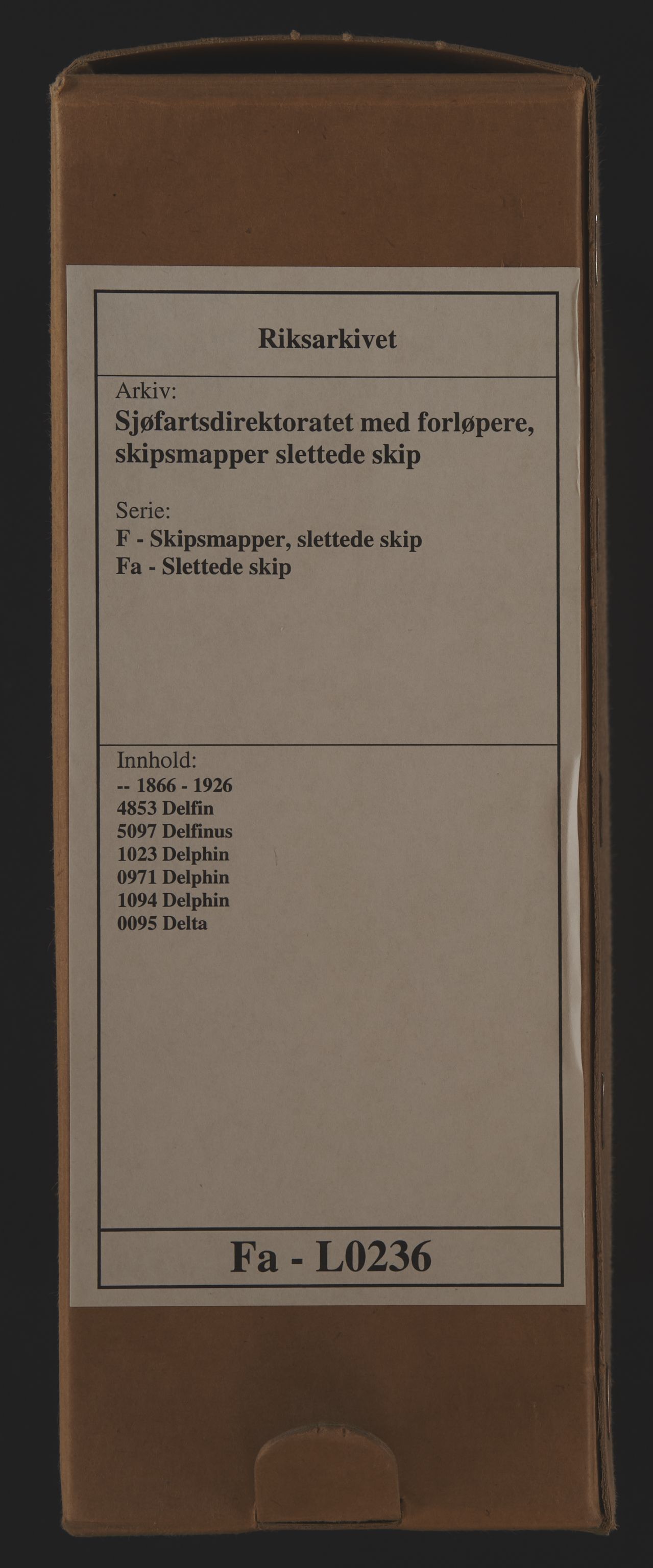 Sjøfartsdirektoratet med forløpere, skipsmapper slettede skip, RA/S-4998/F/Fa/L0236: --, 1866-1926, s. 1