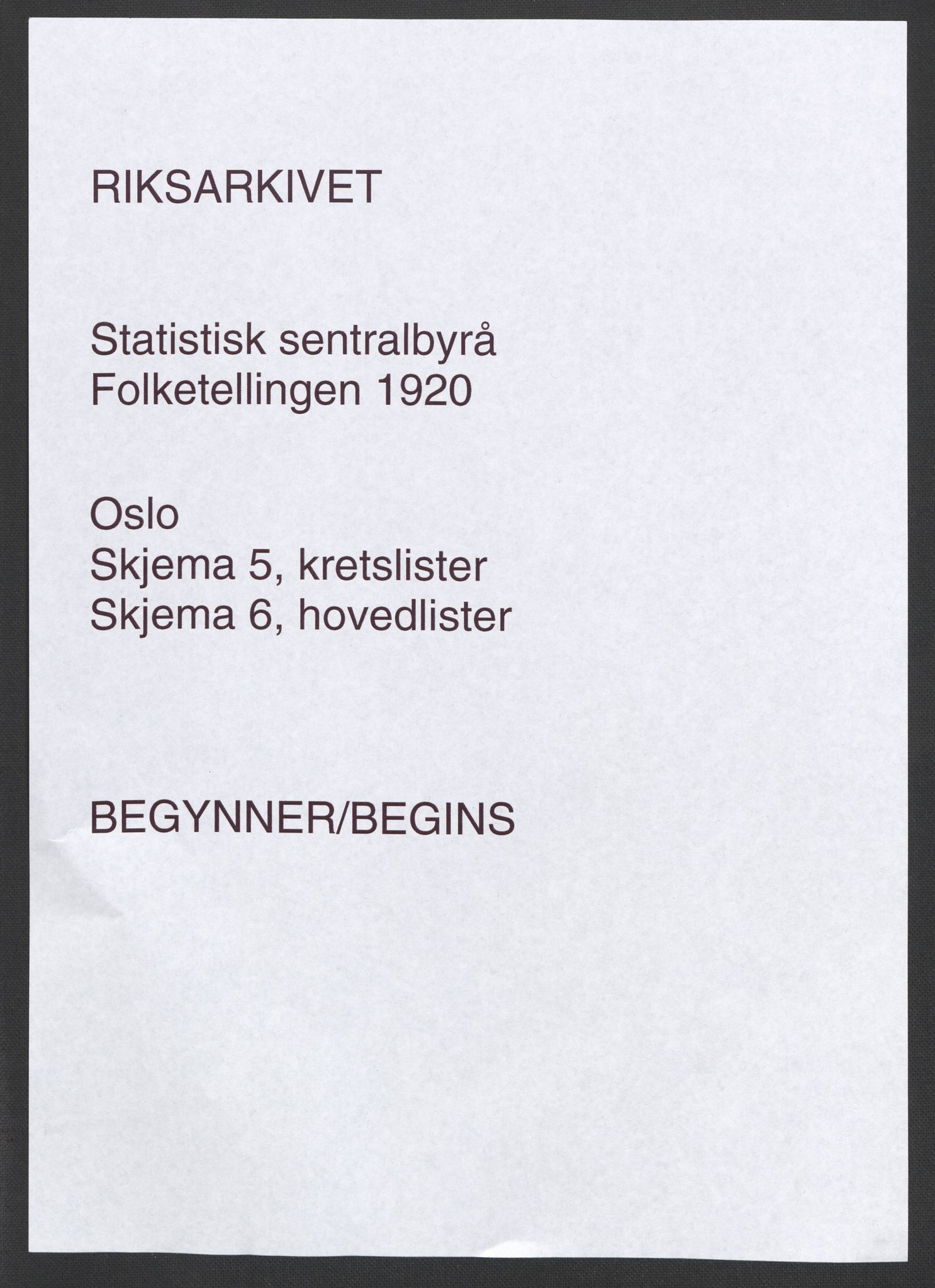 SAO, Folketelling 1920 for 0301 Kristiania kjøpstad, 1920, s. 1