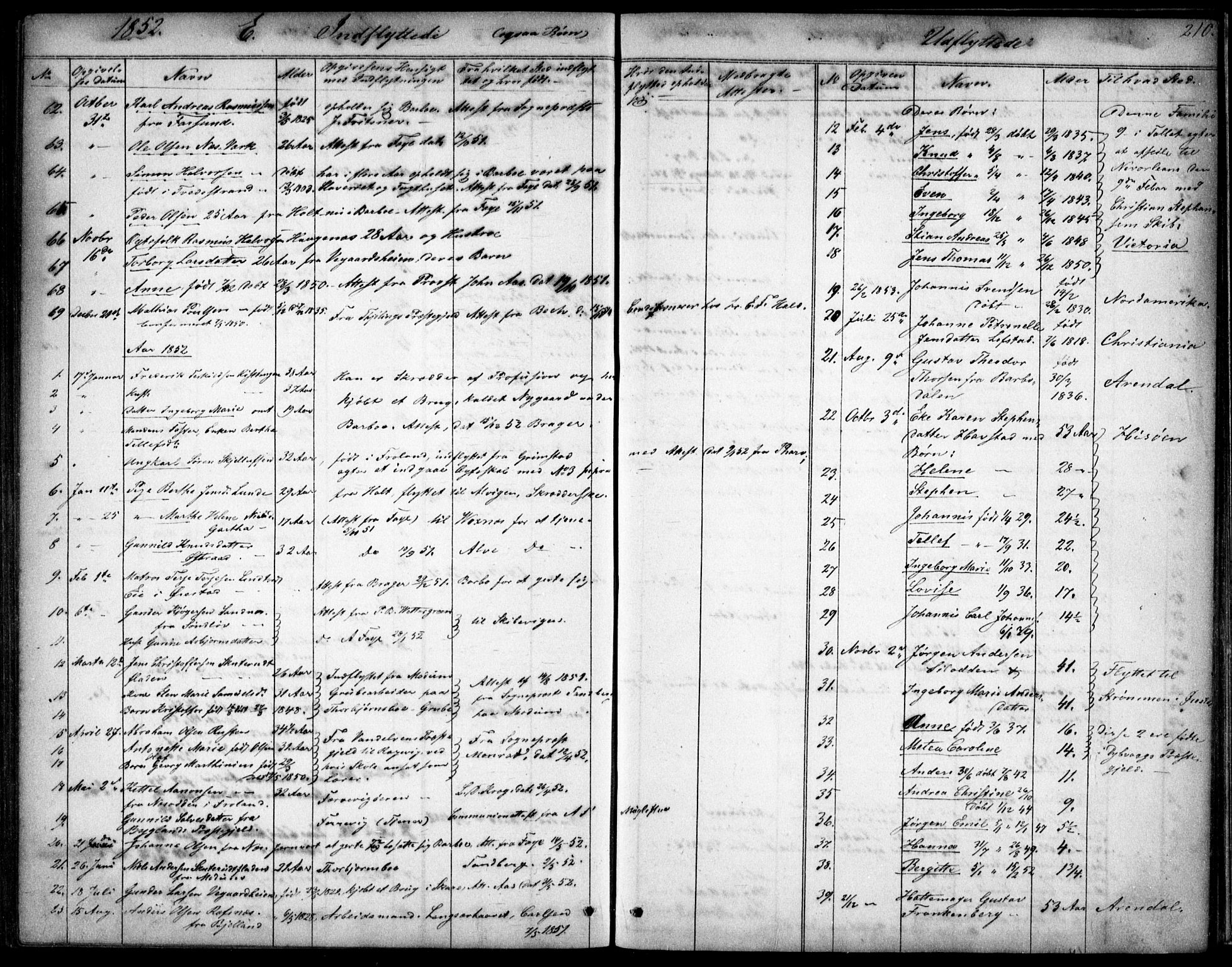 Tromøy sokneprestkontor, AV/SAK-1111-0041/F/Fb/L0002: Klokkerbok nr. B 2, 1851-1858, s. 210