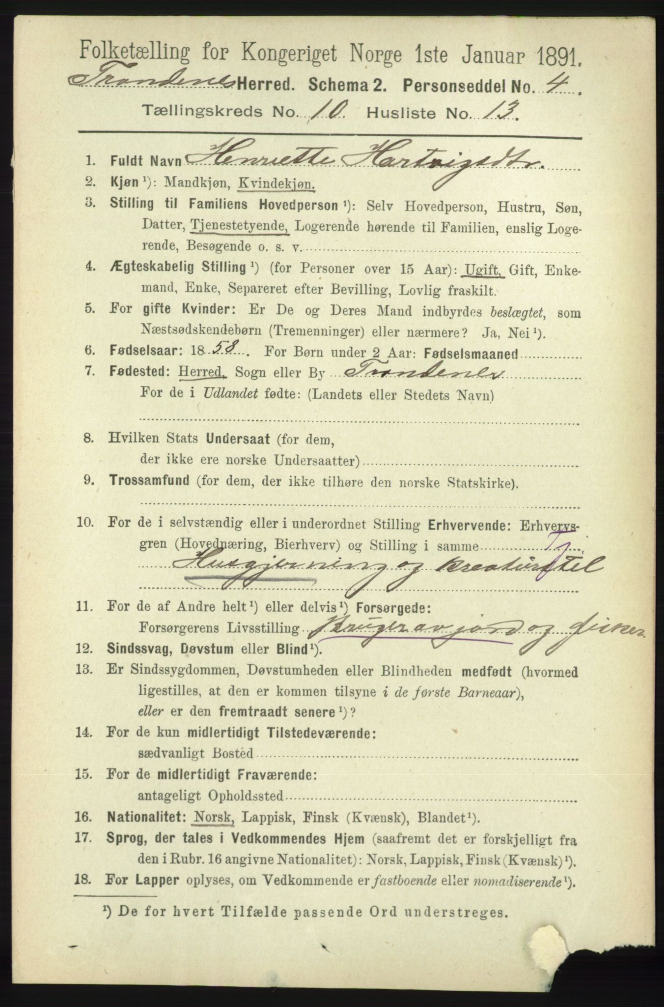 RA, Folketelling 1891 for 1914 Trondenes herred, 1891, s. 7591