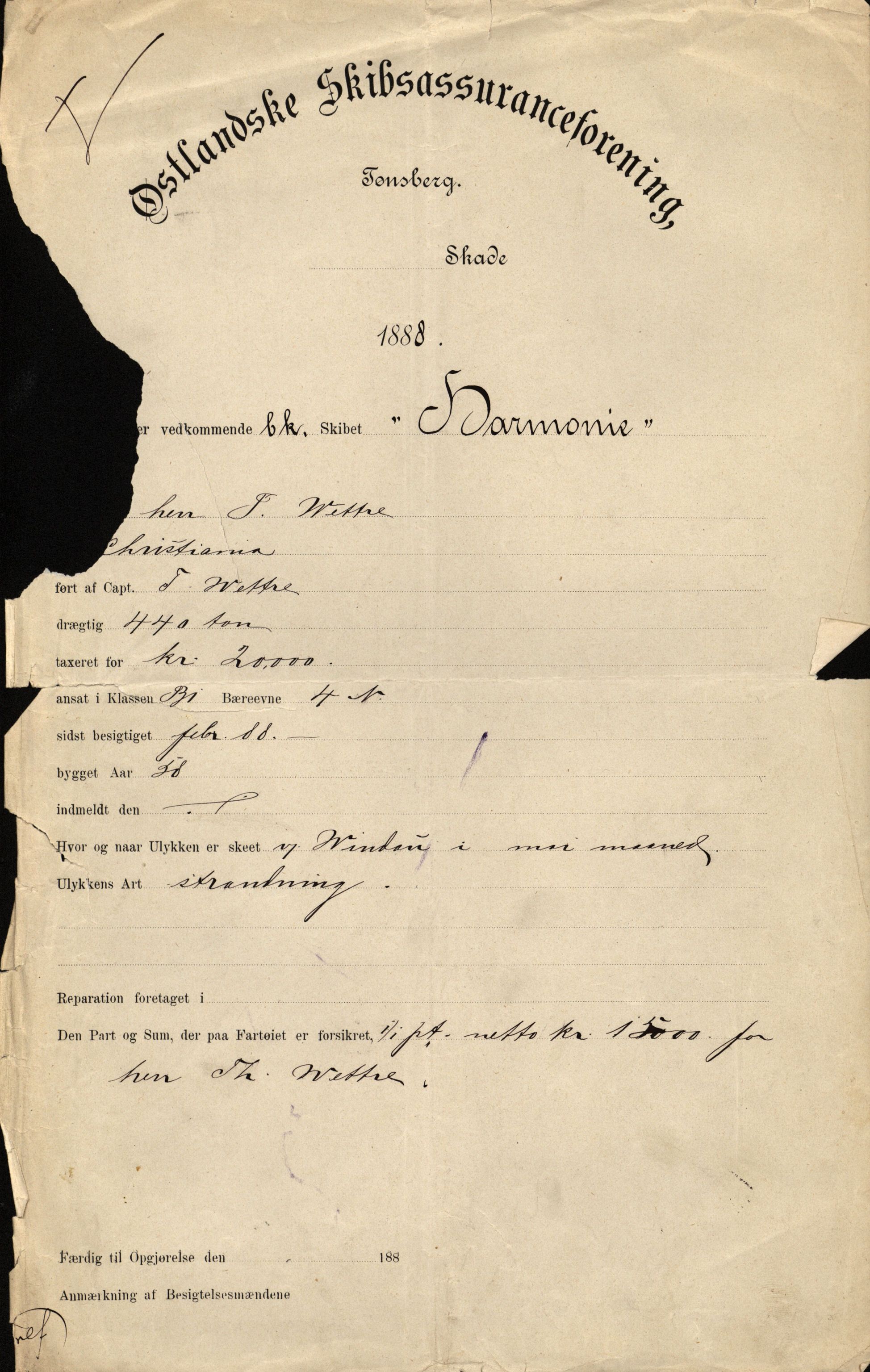 Pa 63 - Østlandske skibsassuranceforening, VEMU/A-1079/G/Ga/L0021/0006: Havaridokumenter / Gøthe, Granit, Granen, Harmonie, Lindsay, 1888, s. 29