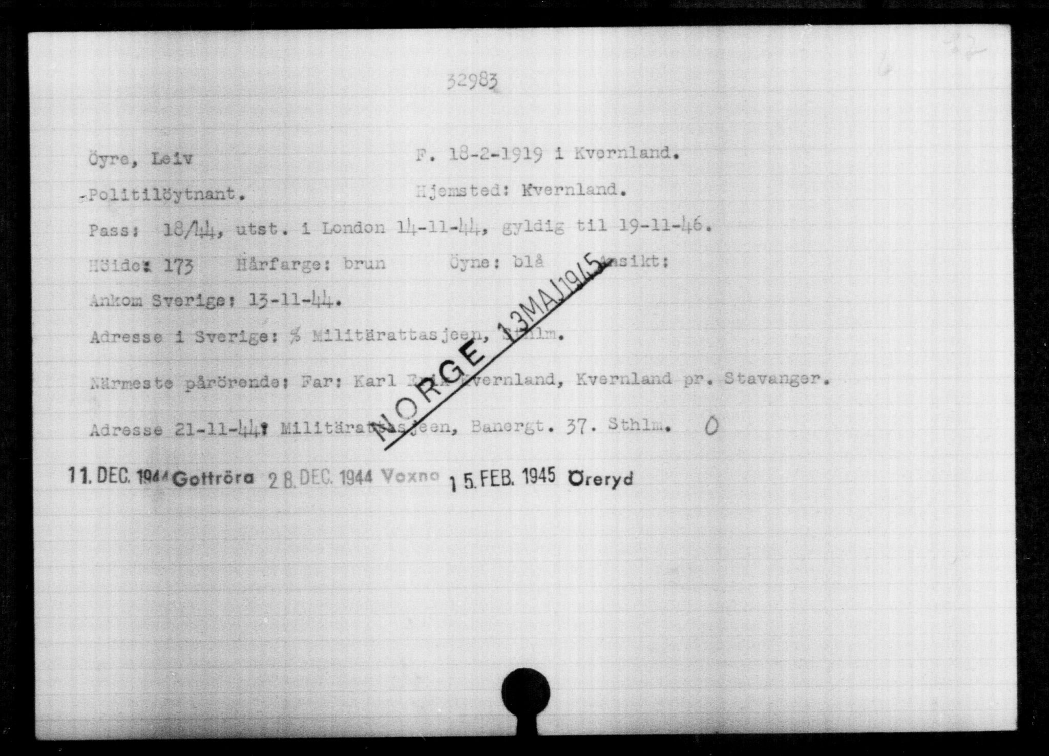 Utenriksstasjonene, Legasjonen i Stockholm, Flyktningkontoret, AV/RA-S-6753/V/Va/L0013: Kjesäterkartoteket, flyktninger med registreringsnr. 31500-34731, 1940-1945, s. 1548