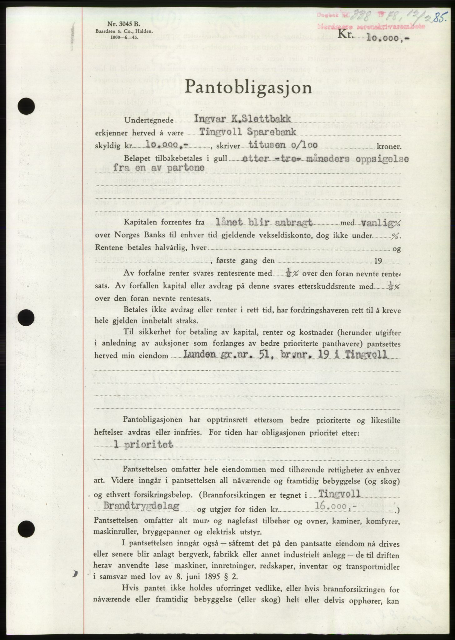 Nordmøre sorenskriveri, SAT/A-4132/1/2/2Ca: Pantebok nr. B98, 1948-1948, Dagboknr: 338/1948
