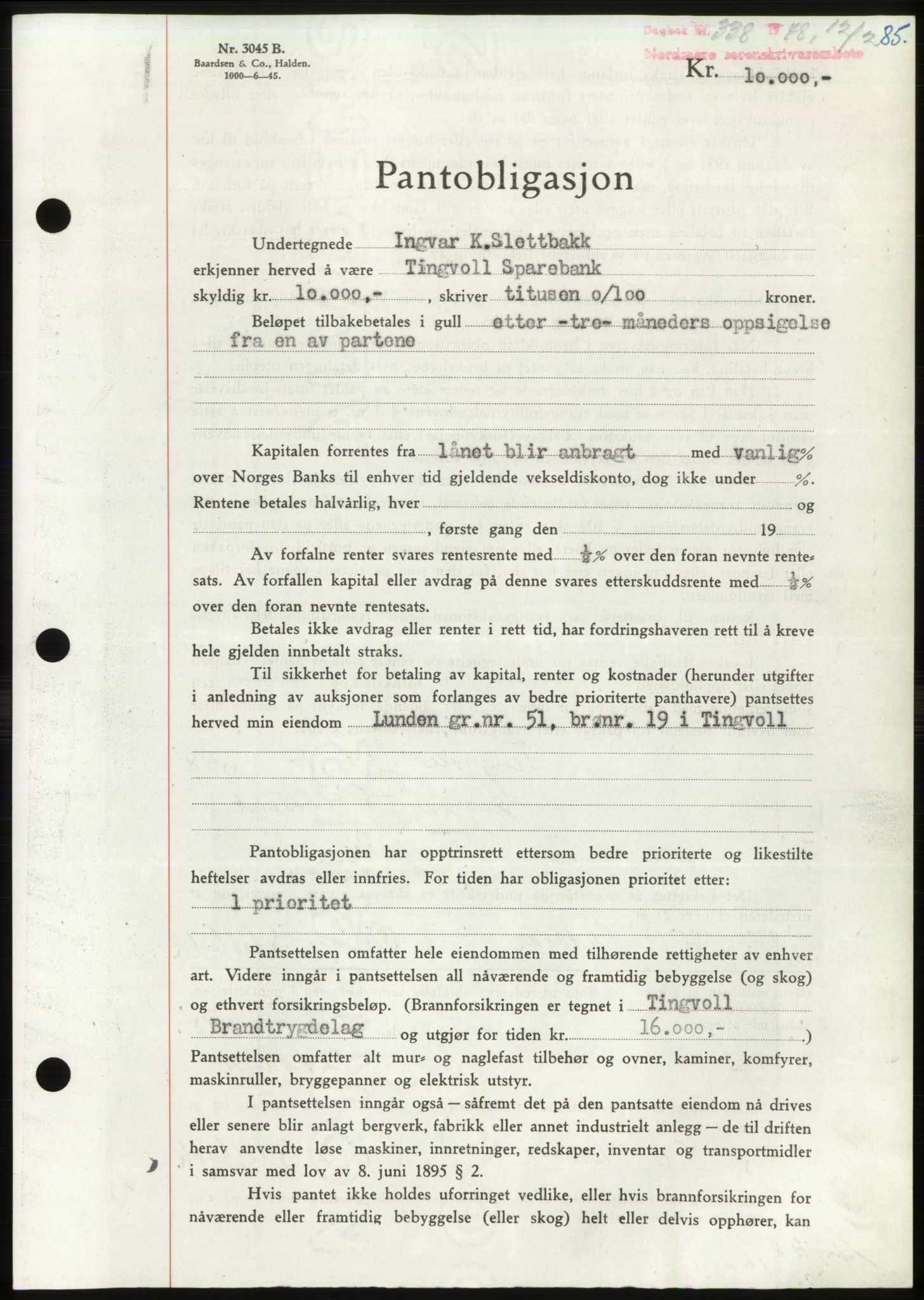 Nordmøre sorenskriveri, AV/SAT-A-4132/1/2/2Ca: Pantebok nr. B98, 1948-1948, Dagboknr: 338/1948