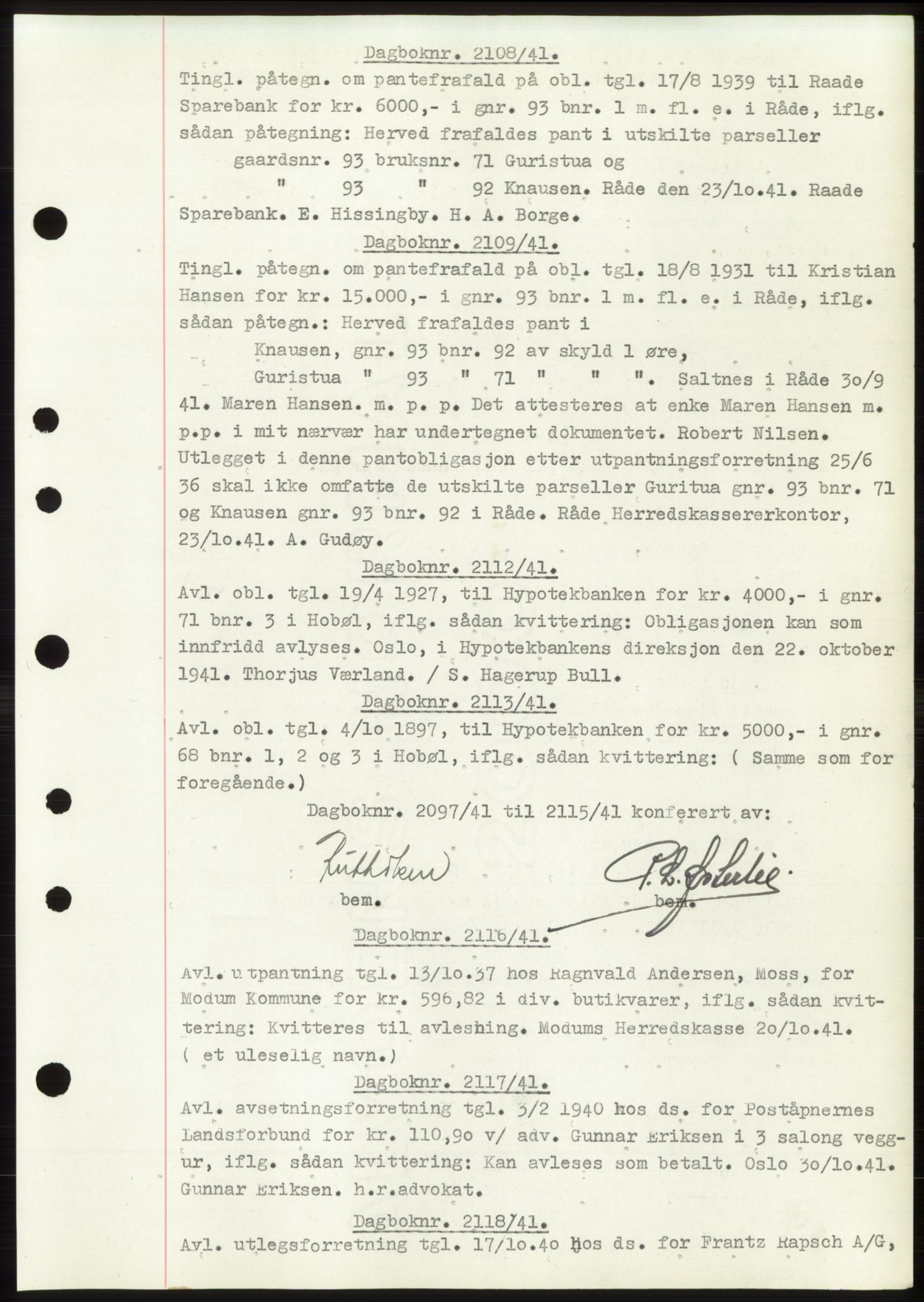 Moss sorenskriveri, SAO/A-10168: Pantebok nr. C10, 1938-1950, Dagboknr: 2108/1941