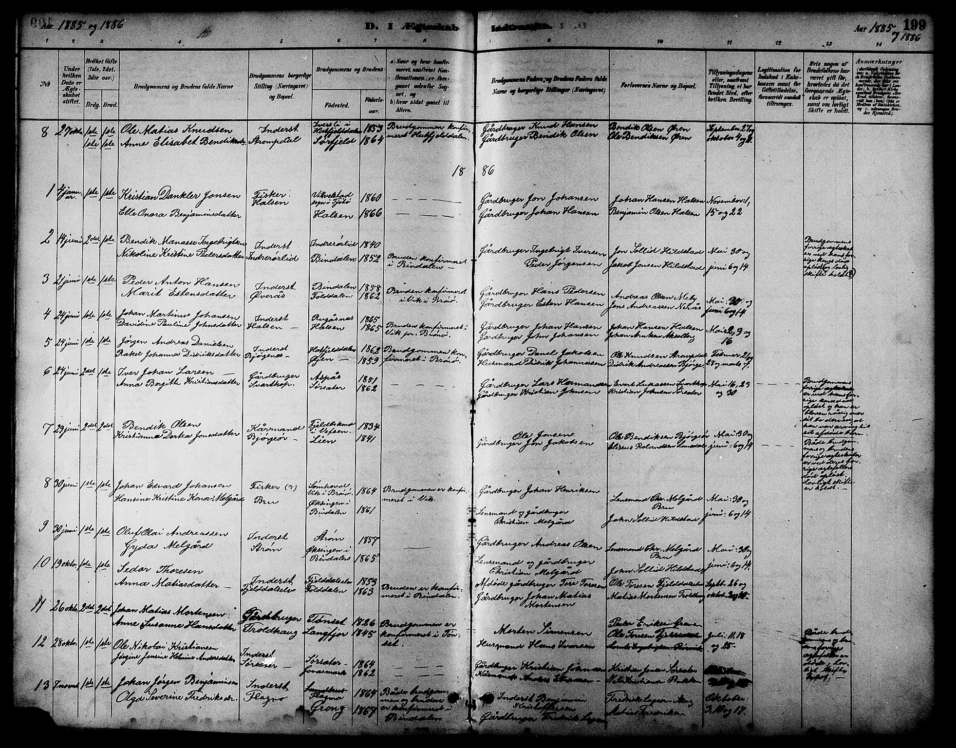 Ministerialprotokoller, klokkerbøker og fødselsregistre - Nordland, SAT/A-1459/814/L0230: Klokkerbok nr. 814C03, 1884-1911, s. 199