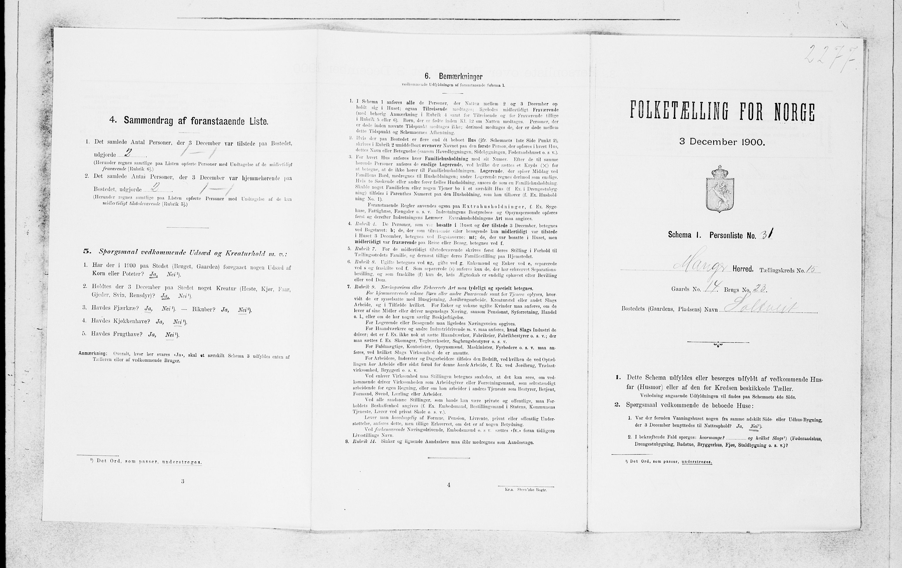 SAB, Folketelling 1900 for 1261 Manger herred, 1900, s. 1411