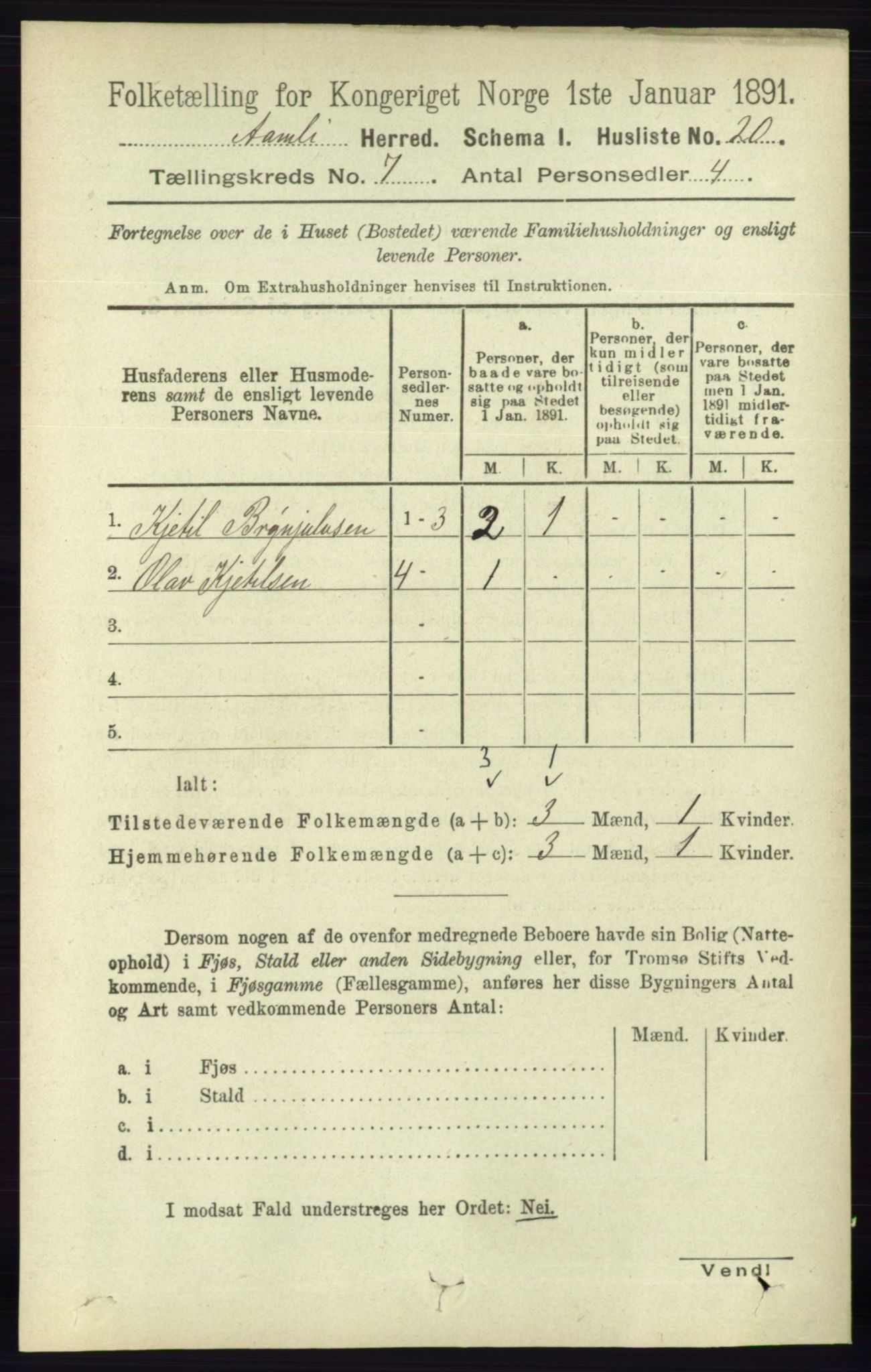 RA, Folketelling 1891 for 0929 Åmli herred, 1891, s. 935