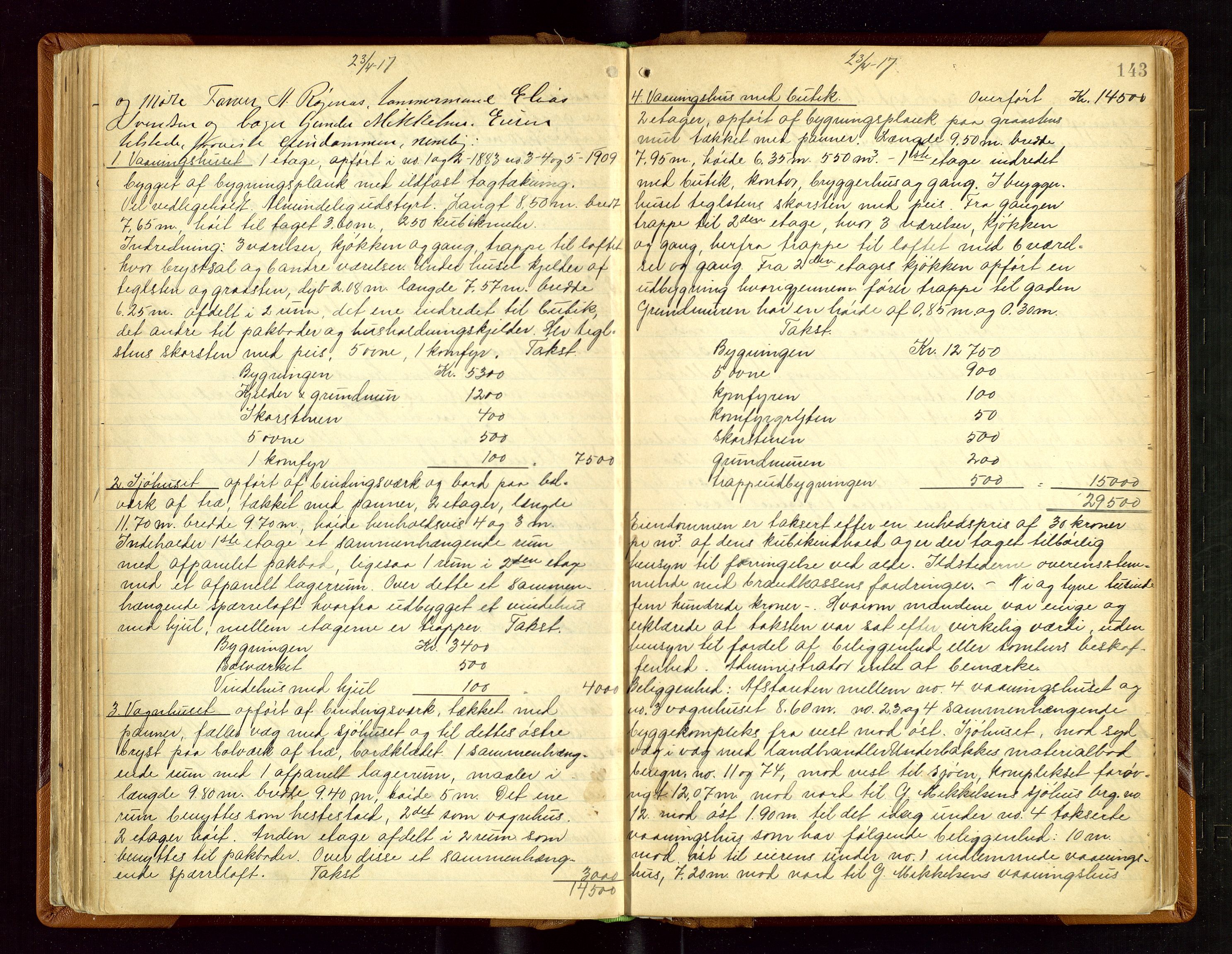 Sand lensmannskontor, AV/SAST-A-100415/Gob/L0003: Branntakstprotokoll, 1893-1936, s. 142b-143a