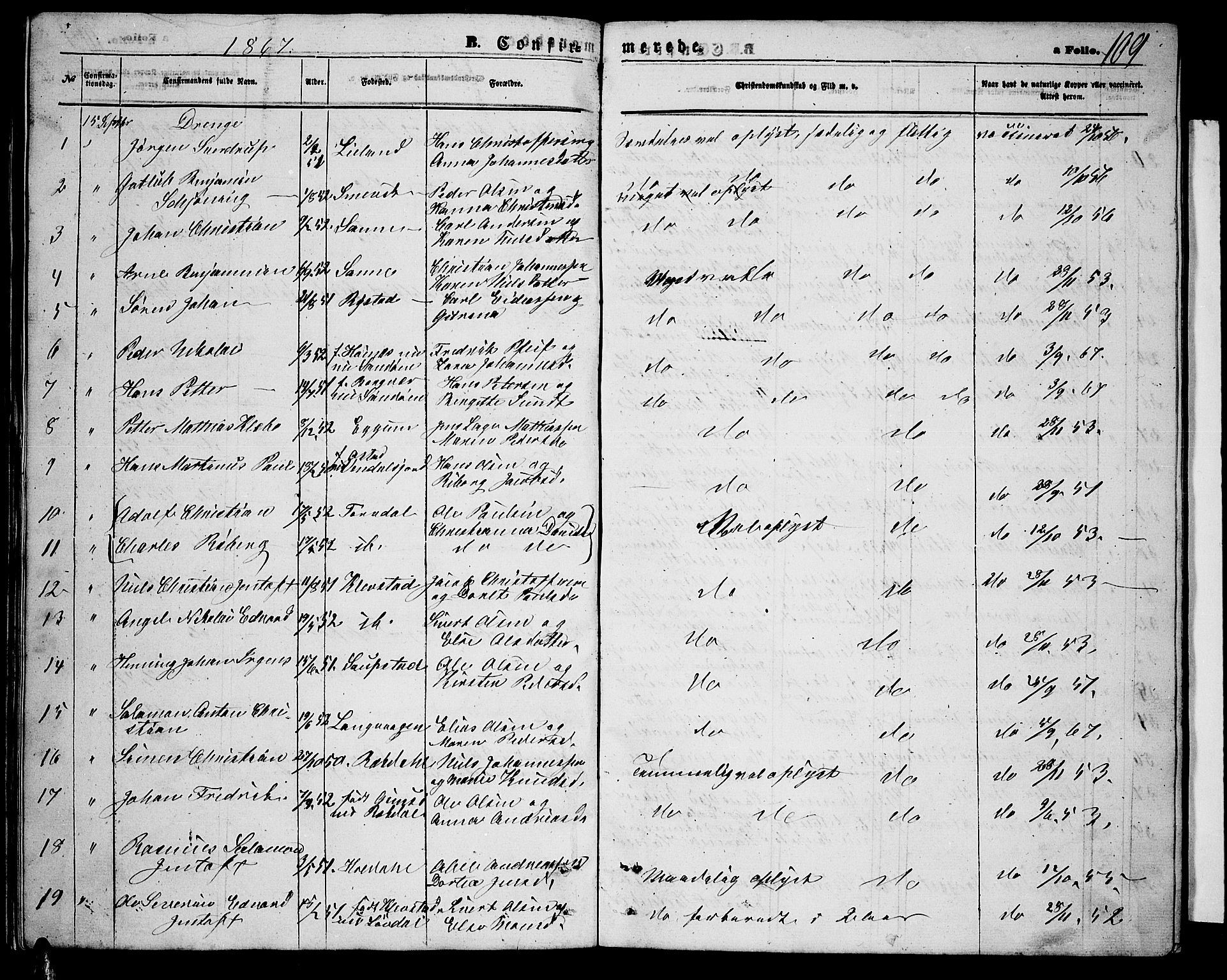 Ministerialprotokoller, klokkerbøker og fødselsregistre - Nordland, SAT/A-1459/880/L1140: Klokkerbok nr. 880C02, 1861-1875, s. 109