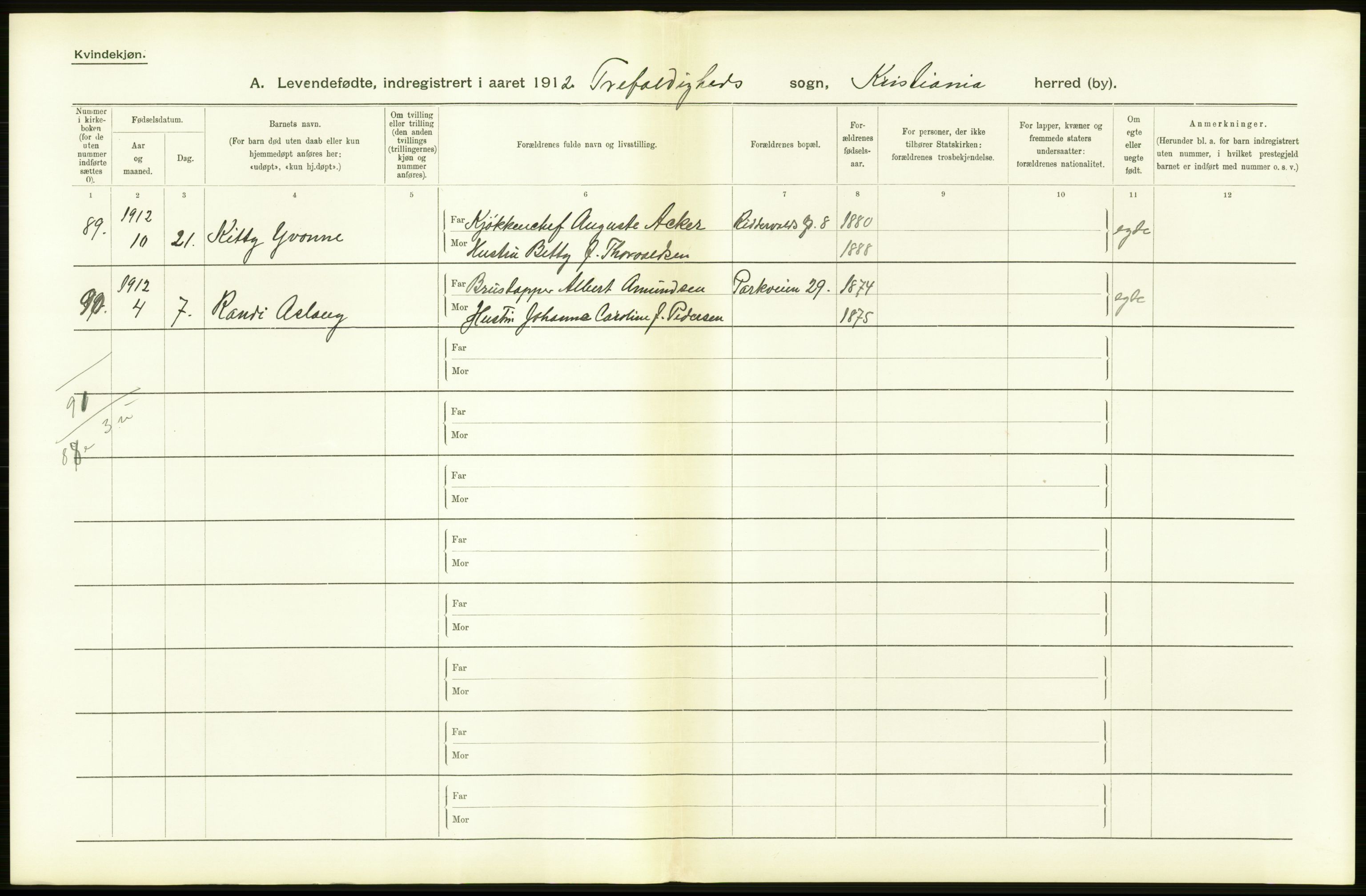 Statistisk sentralbyrå, Sosiodemografiske emner, Befolkning, RA/S-2228/D/Df/Dfb/Dfbb/L0007: Kristiania:  Levendefødte menn og kvinner., 1912, s. 718