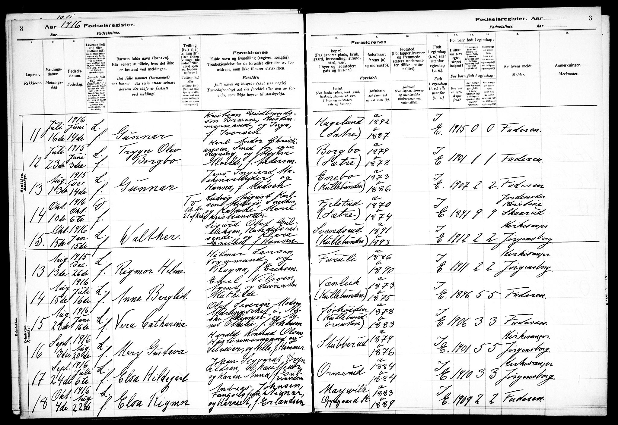 Nesodden prestekontor Kirkebøker, AV/SAO-A-10013/J/Jb/L0001: Fødselsregister nr. II 1, 1916-1933, s. 3