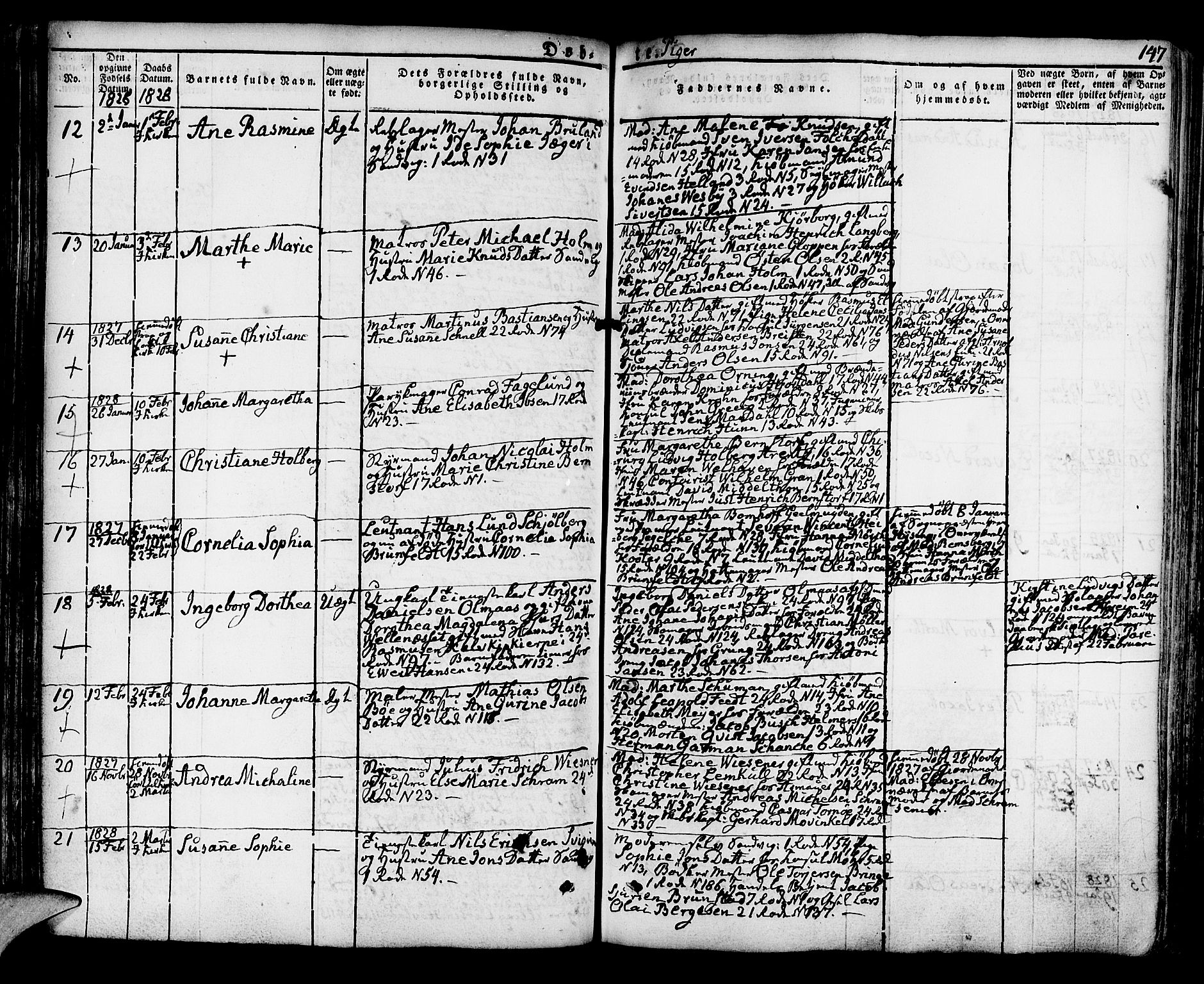 Korskirken sokneprestembete, AV/SAB-A-76101/H/Hab: Klokkerbok nr. A 3, 1821-1831, s. 147