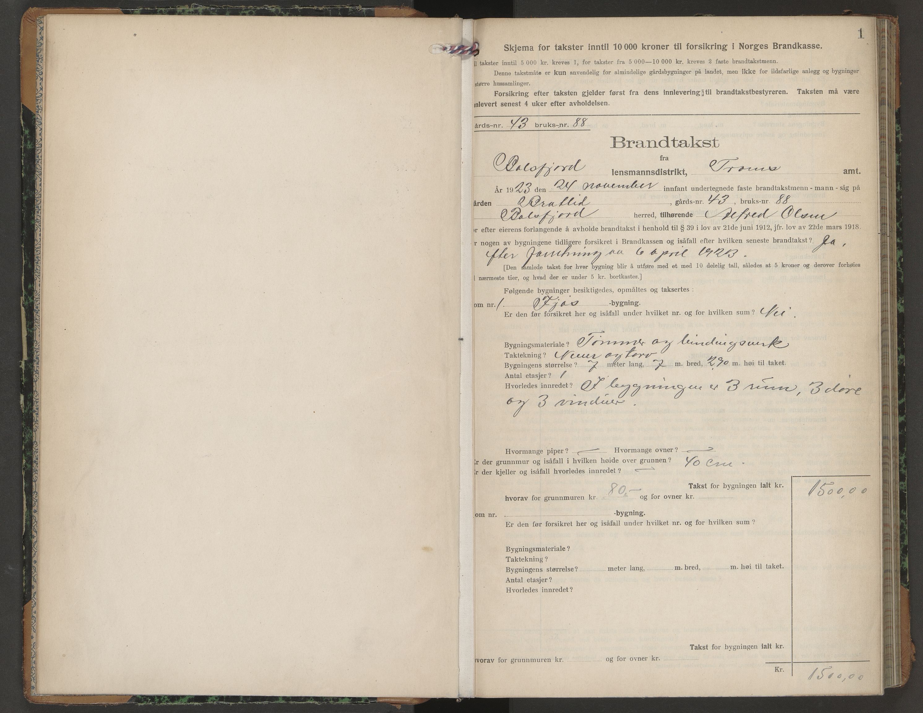 Lensmannen i Balsfjord, AV/SATØ-S-0085/Hf/Hfb/L0183: Branntakstprotokoller 1873-1970. Med register, 1923-1925