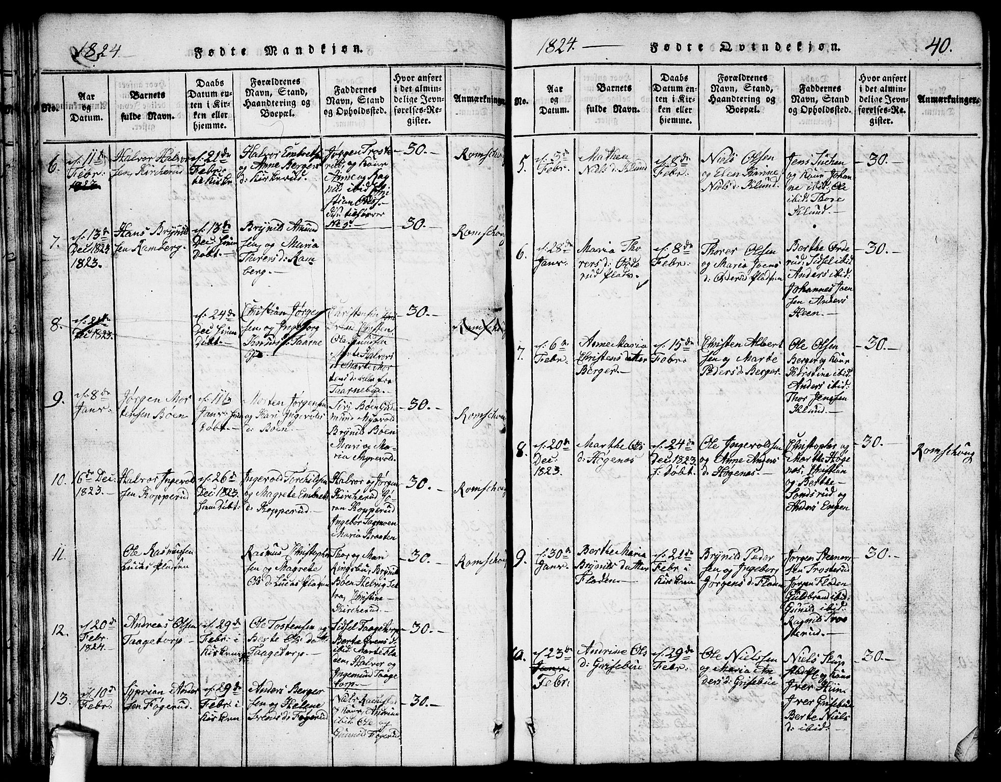 Rødenes prestekontor Kirkebøker, AV/SAO-A-2005/G/Ga/L0001: Klokkerbok nr.  I 1, 1814-1841, s. 40