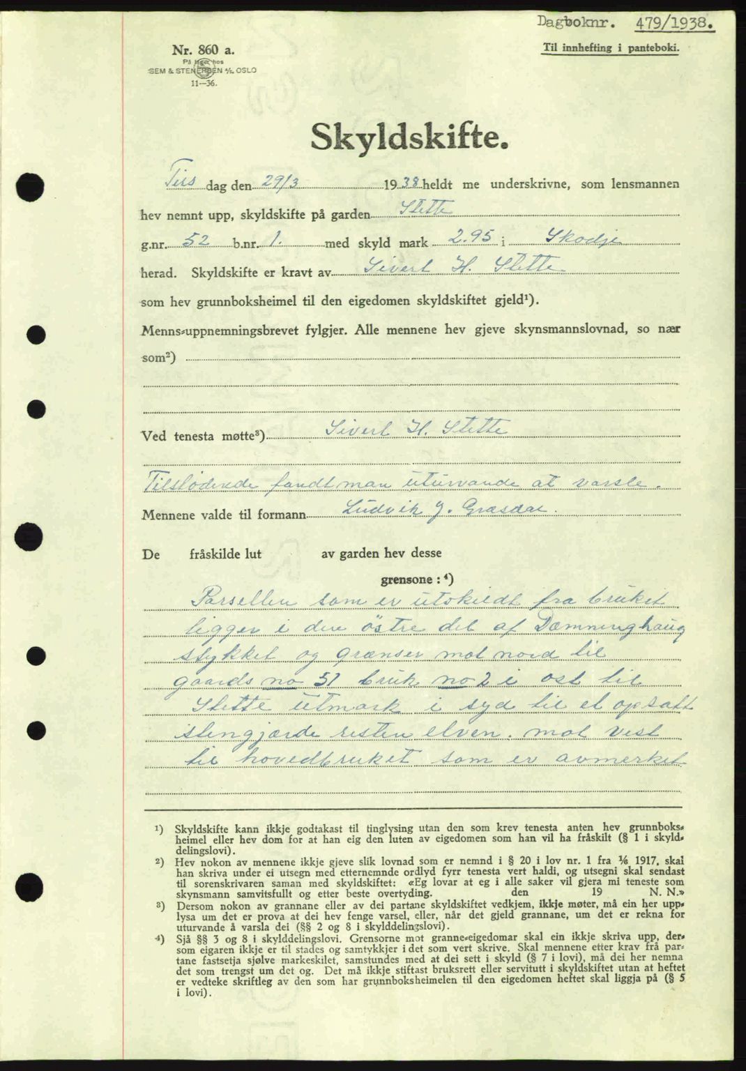 Nordre Sunnmøre sorenskriveri, AV/SAT-A-0006/1/2/2C/2Ca: Pantebok nr. A4, 1937-1938, Dagboknr: 479/1938