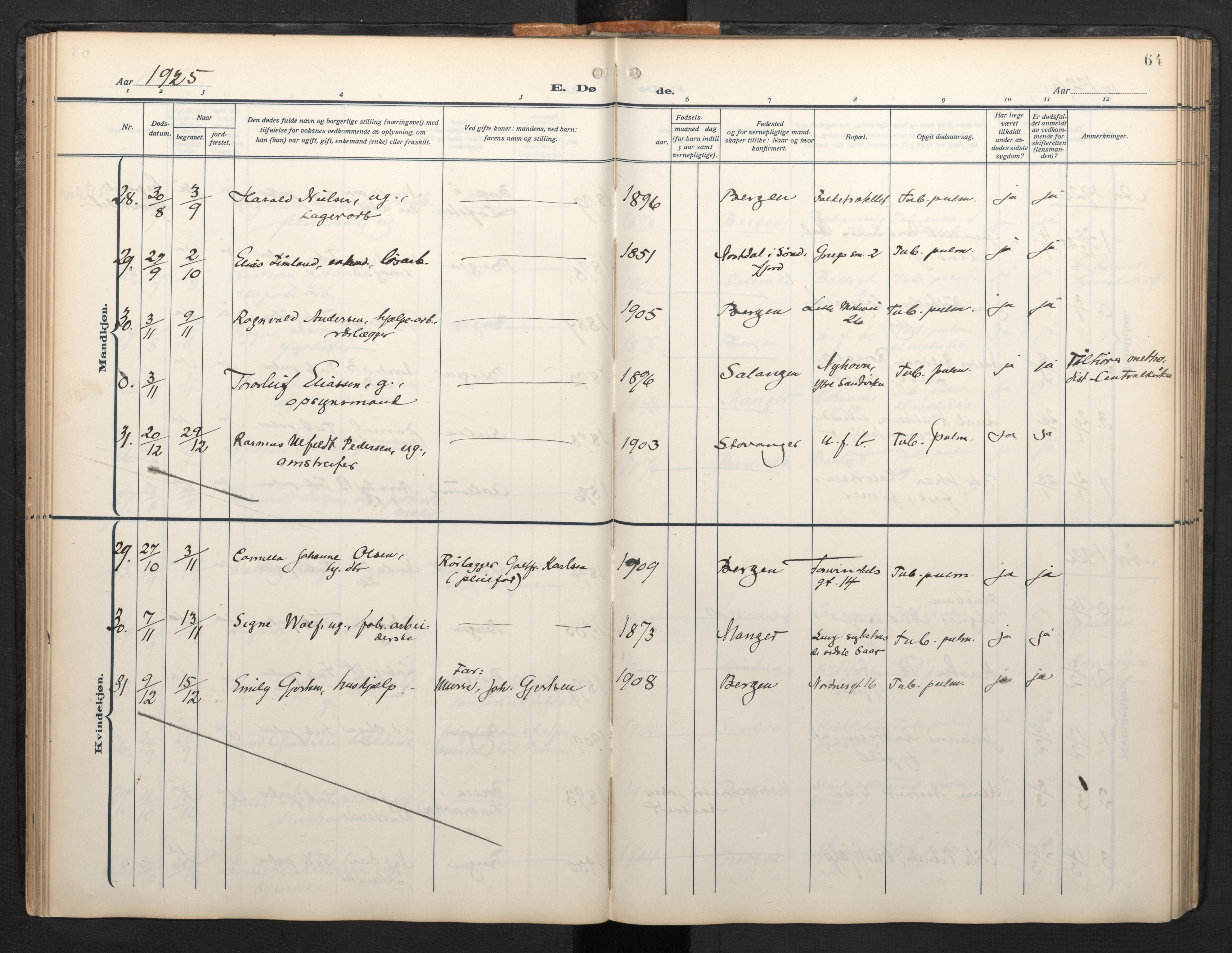 Arkivreferanse mangler*, SAB/-: Ministerialbok nr. A 1, 1912-1957, s. 63b-64a