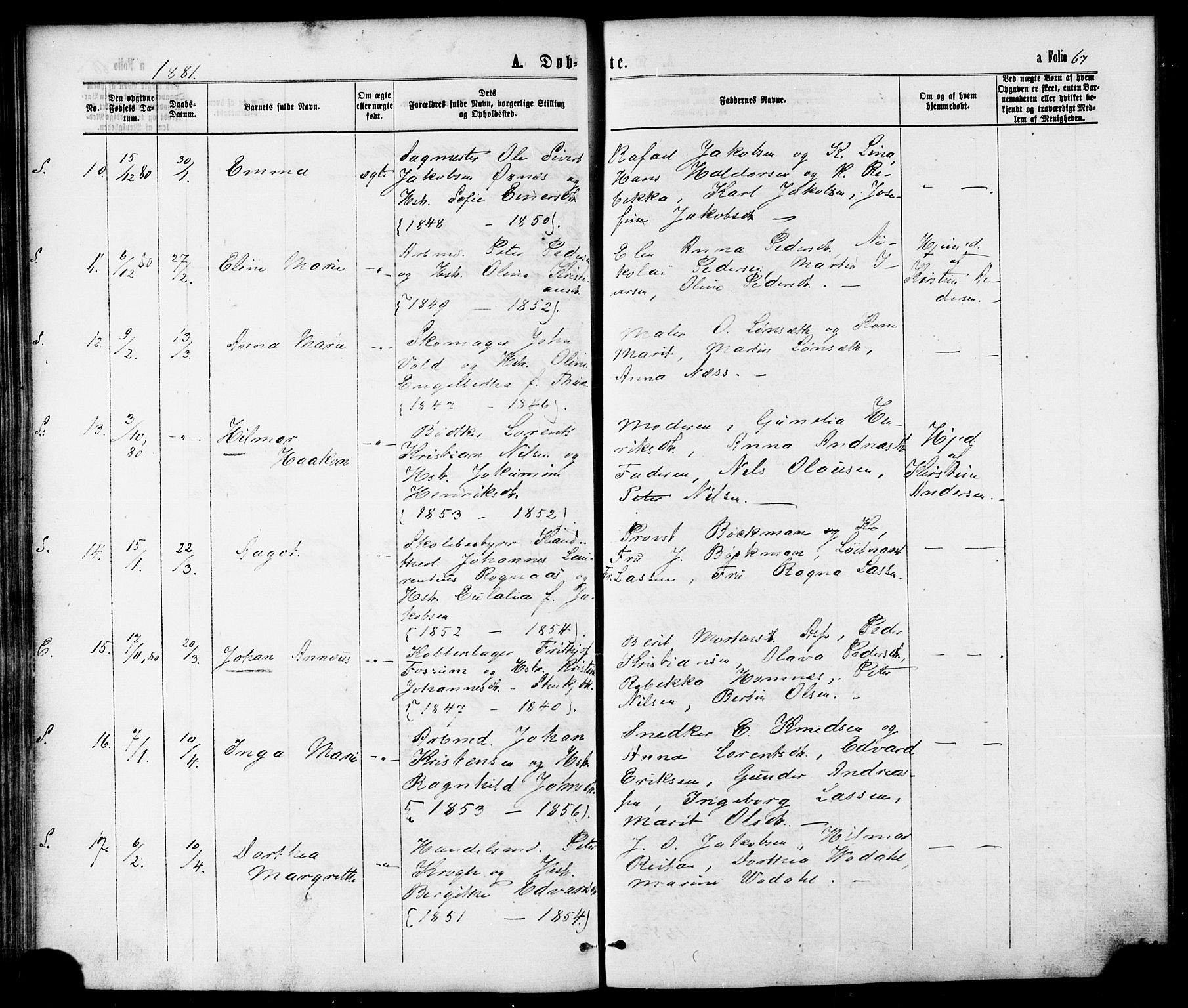 Ministerialprotokoller, klokkerbøker og fødselsregistre - Nord-Trøndelag, AV/SAT-A-1458/739/L0370: Ministerialbok nr. 739A02, 1868-1881, s. 67