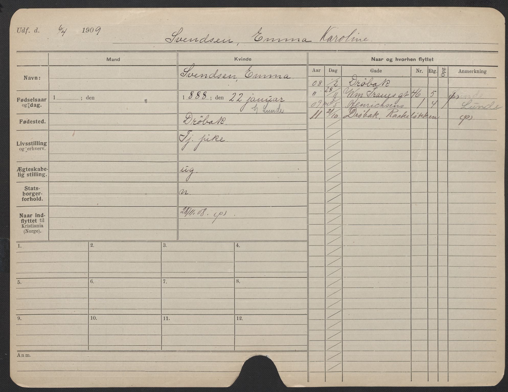 Oslo folkeregister, Registerkort, AV/SAO-A-11715/F/Fa/Fac/L0024: Kvinner, 1906-1914, s. 631a