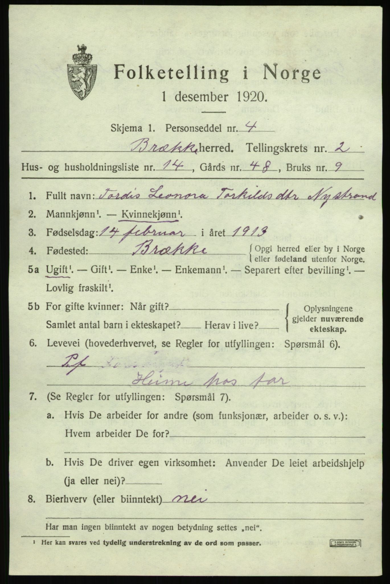 SAB, Folketelling 1920 for 1414 Brekke herred, 1920, s. 690