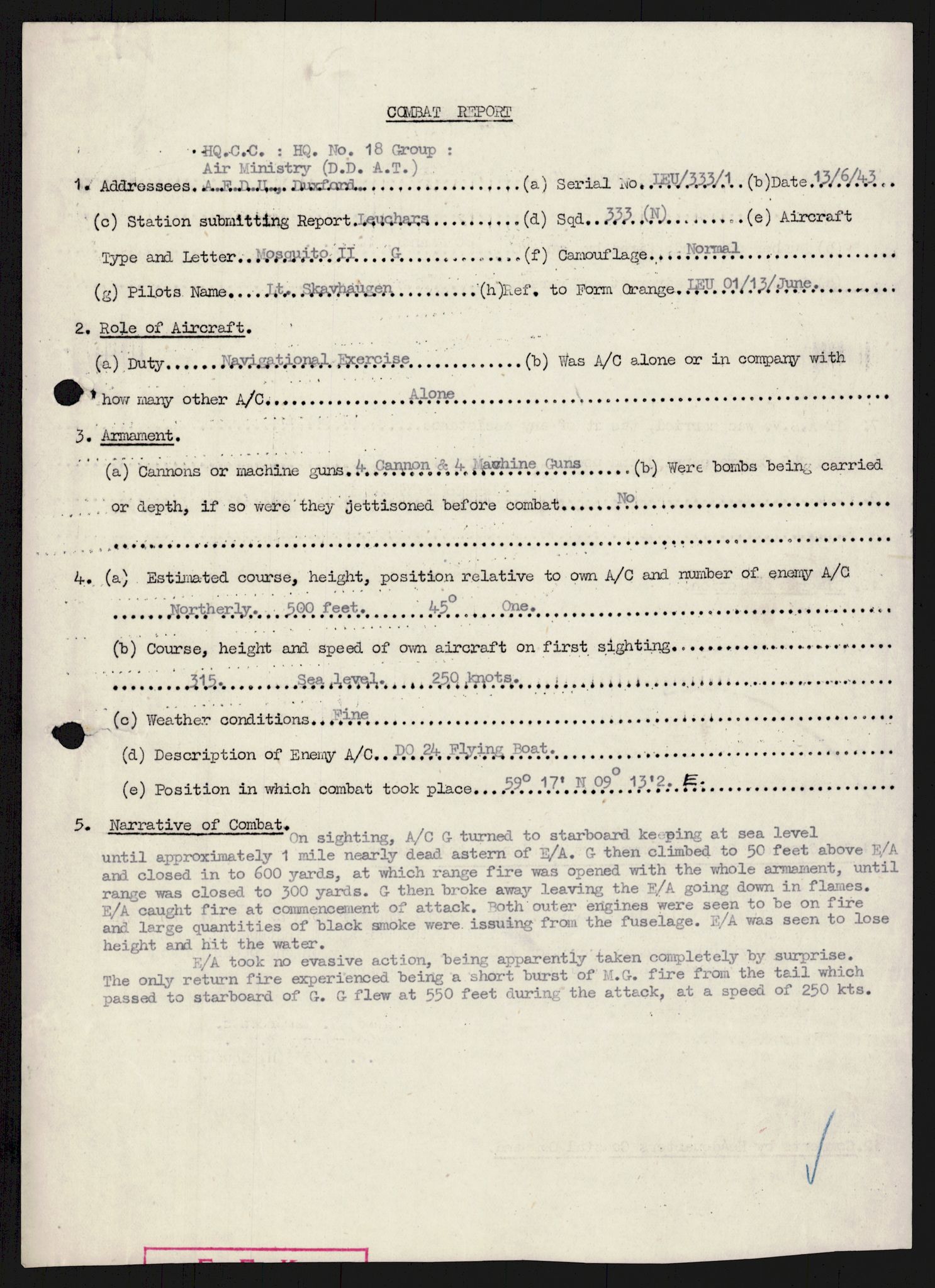 Forsvaret, 333 Skvadron, RA/RAFA-2003/1/Da/L0041: Combat, Crash and and Circumstantial Reports , 1943-1945, s. 541