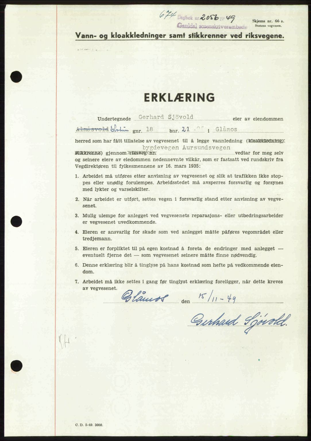 Gauldal sorenskriveri, SAT/A-0014/1/2/2C: Pantebok nr. A9, 1949-1950, Dagboknr: 2056/1949