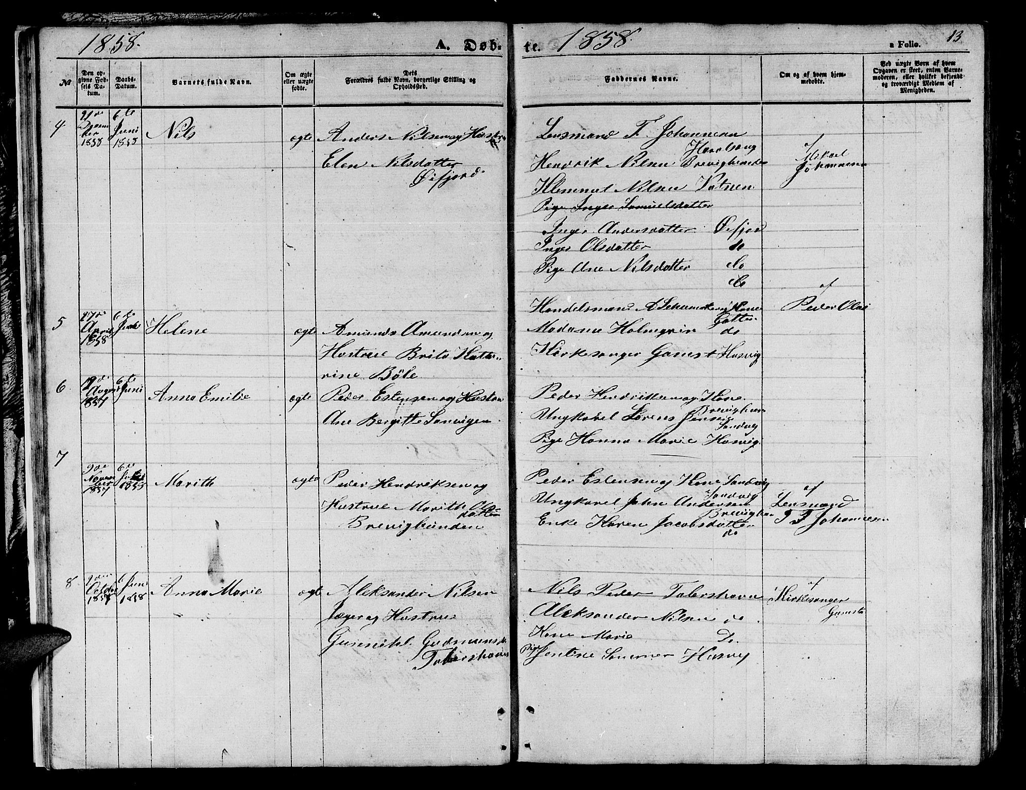 Loppa sokneprestkontor, AV/SATØ-S-1339/H/Hb/L0003klokker: Klokkerbok nr. 3, 1853-1880, s. 13