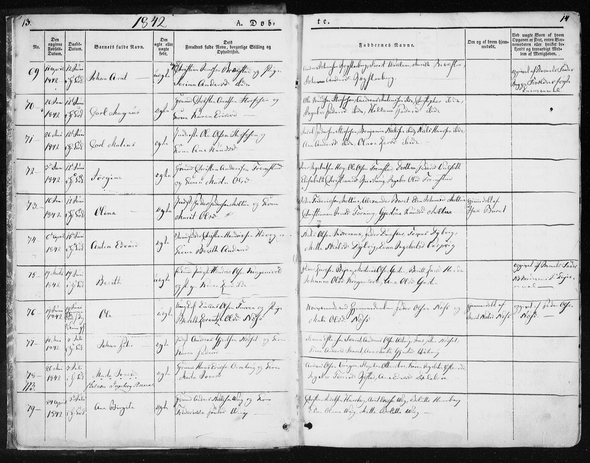 Ministerialprotokoller, klokkerbøker og fødselsregistre - Sør-Trøndelag, SAT/A-1456/659/L0736: Ministerialbok nr. 659A06, 1842-1856, s. 13-14