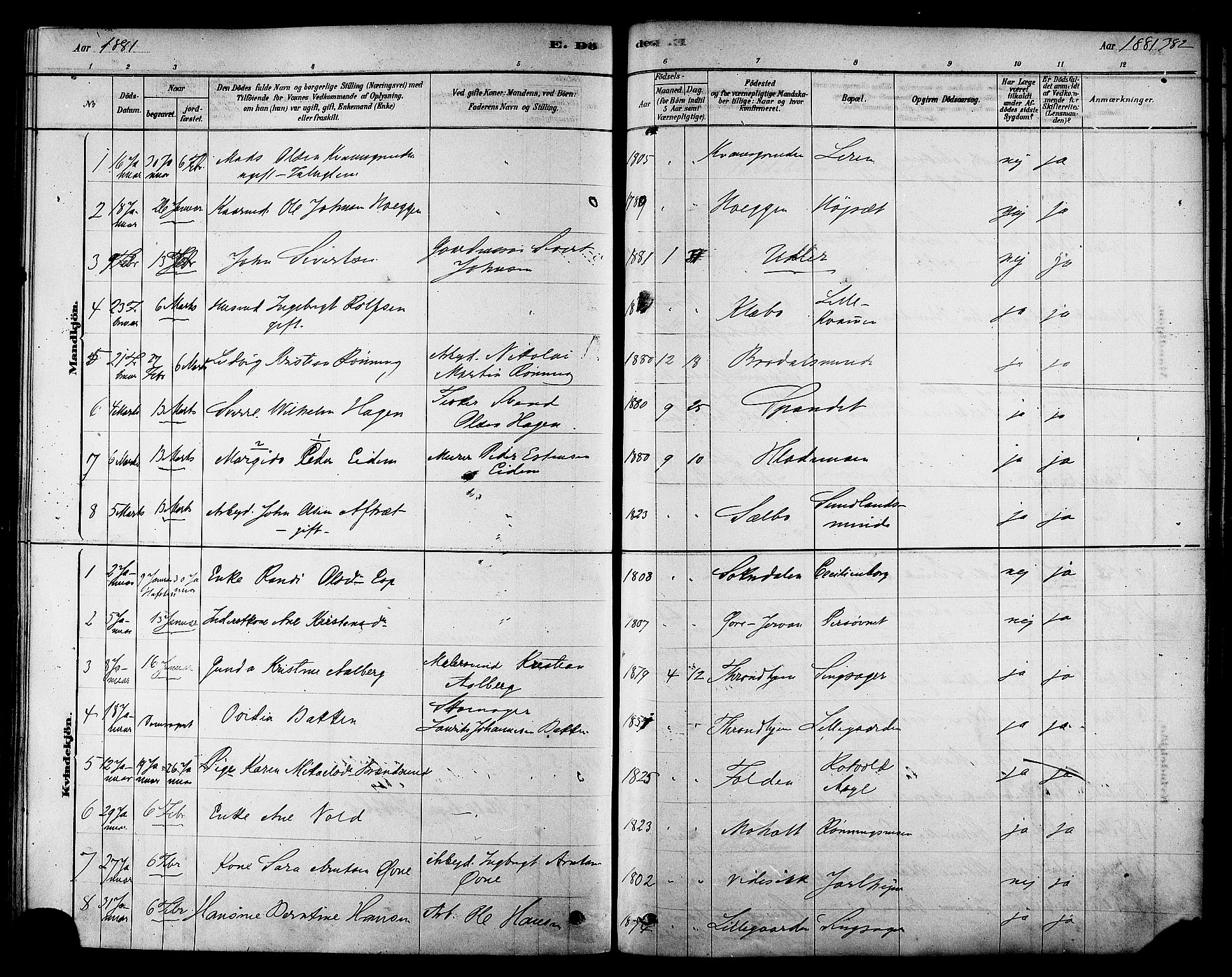 Ministerialprotokoller, klokkerbøker og fødselsregistre - Sør-Trøndelag, SAT/A-1456/606/L0294: Ministerialbok nr. 606A09, 1878-1886, s. 382