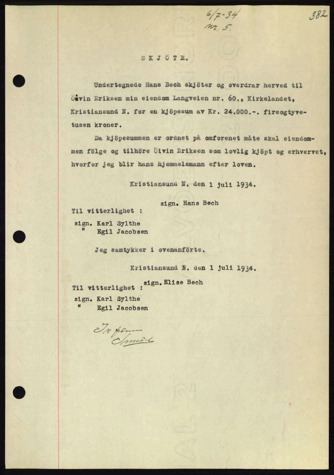 Kristiansund byfogd, SAT/A-4587/A/27: Pantebok nr. 27, 1933-1934, Tingl.dato: 06.07.1934