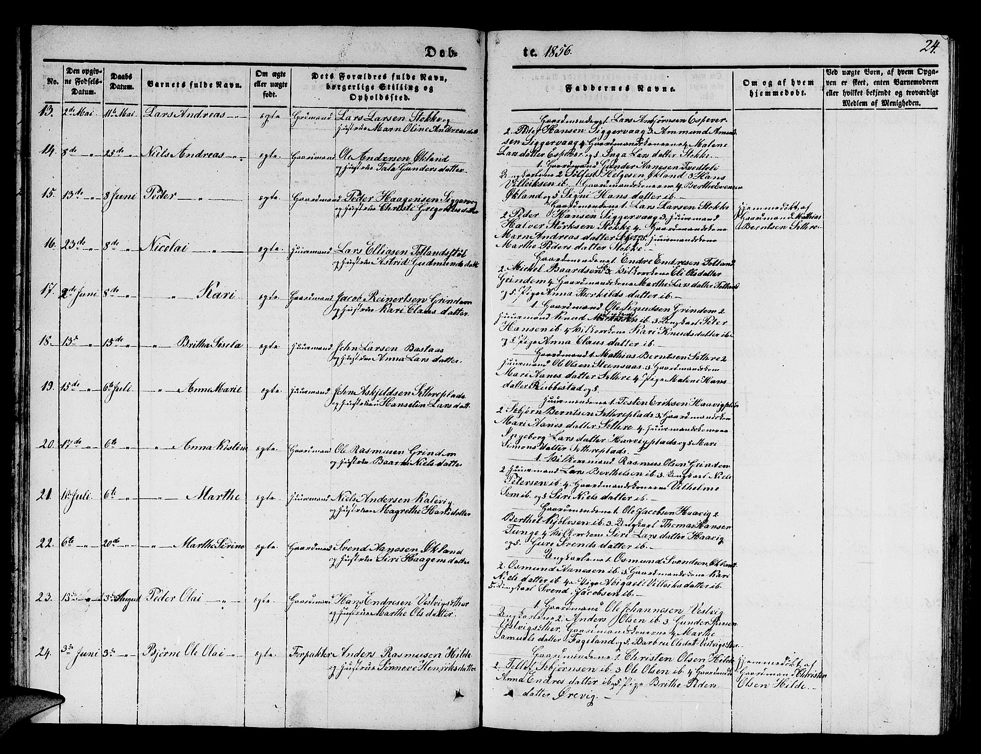 Finnås sokneprestembete, AV/SAB-A-99925/H/Ha/Hab/Haba/L0001: Klokkerbok nr. A 1, 1851-1873, s. 24
