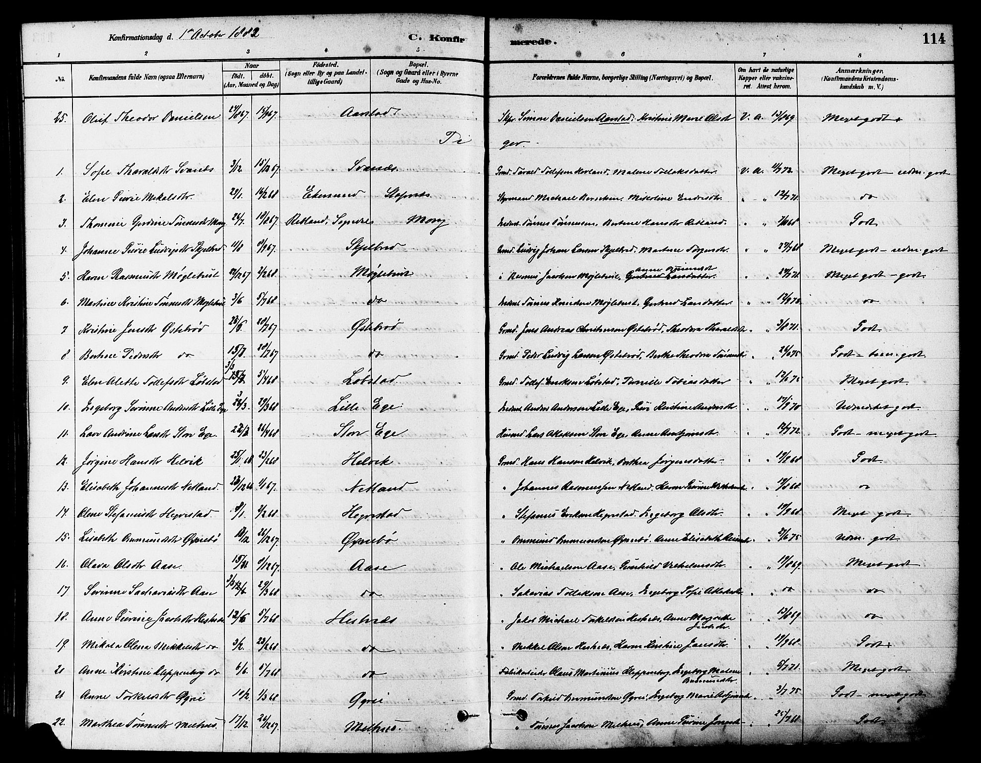 Eigersund sokneprestkontor, AV/SAST-A-101807/S08/L0017: Ministerialbok nr. A 14, 1879-1892, s. 114