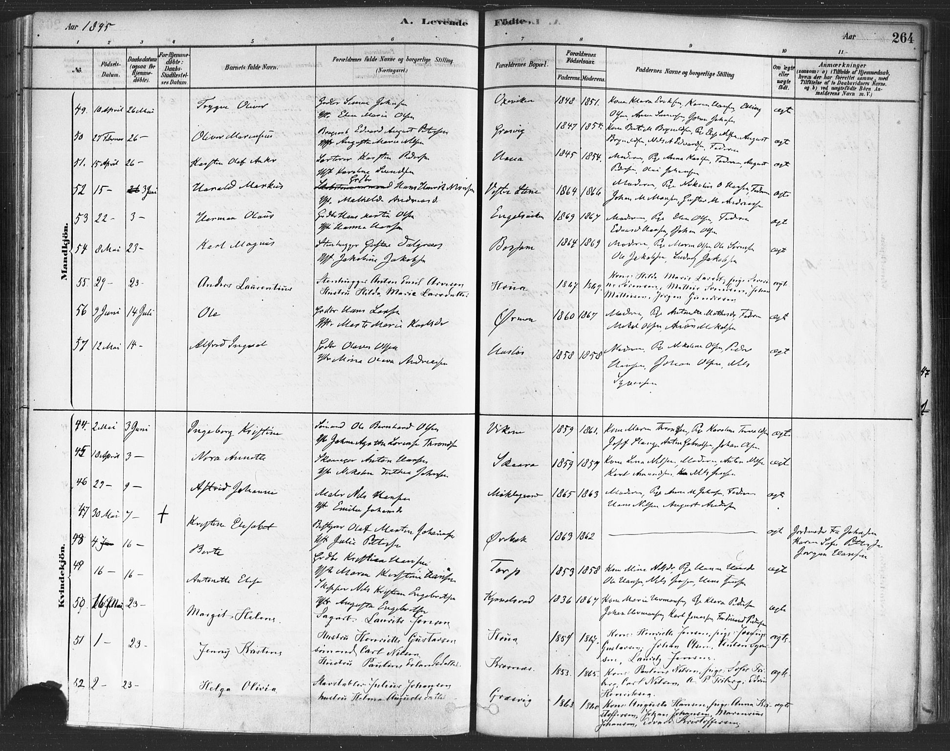 Onsøy prestekontor Kirkebøker, AV/SAO-A-10914/F/Fa/L0005: Ministerialbok nr. I 5, 1878-1898, s. 264