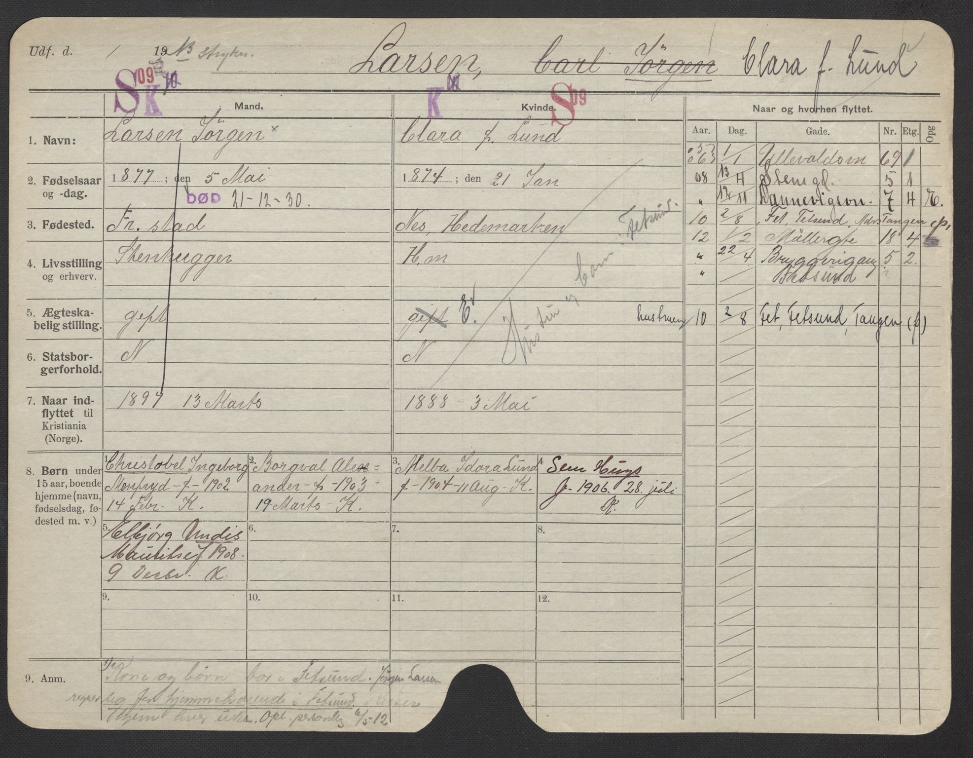 Oslo folkeregister, Registerkort, AV/SAO-A-11715/F/Fa/Fac/L0019: Kvinner, 1906-1914, s. 1011a