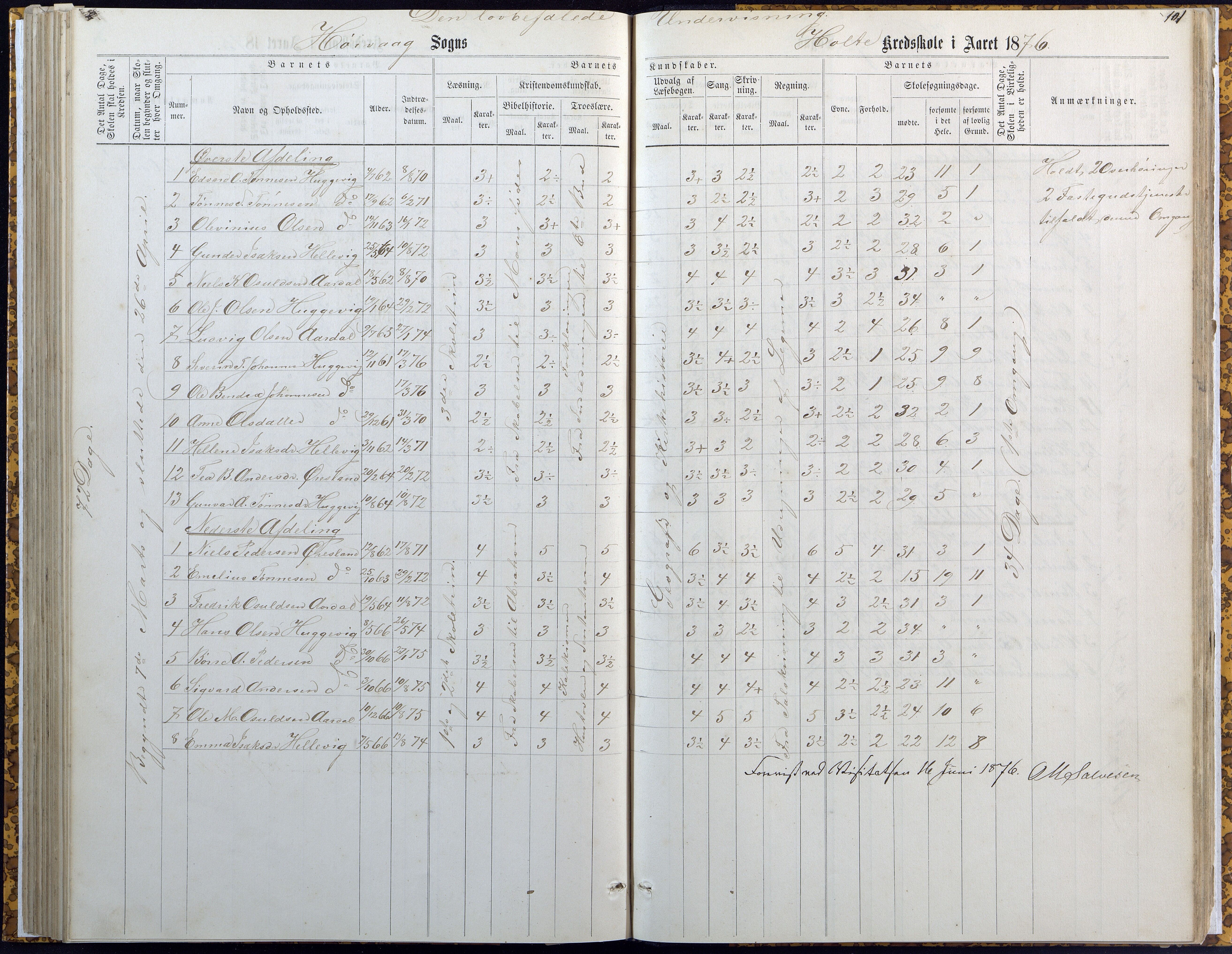 Høvåg kommune, AAKS/KA0927-PK/2/2/L0007: Høvåg - Karakterprotokoll (Høvåg, Hellesund, Åmland, Sevik, Holte), 1863-1883, s. 101