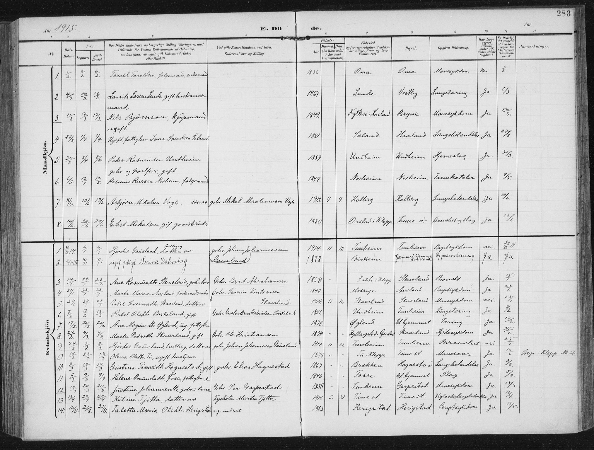 Lye sokneprestkontor, SAST/A-101794/002/A/L0001: Ministerialbok nr. A 12, 1904-1920, s. 283