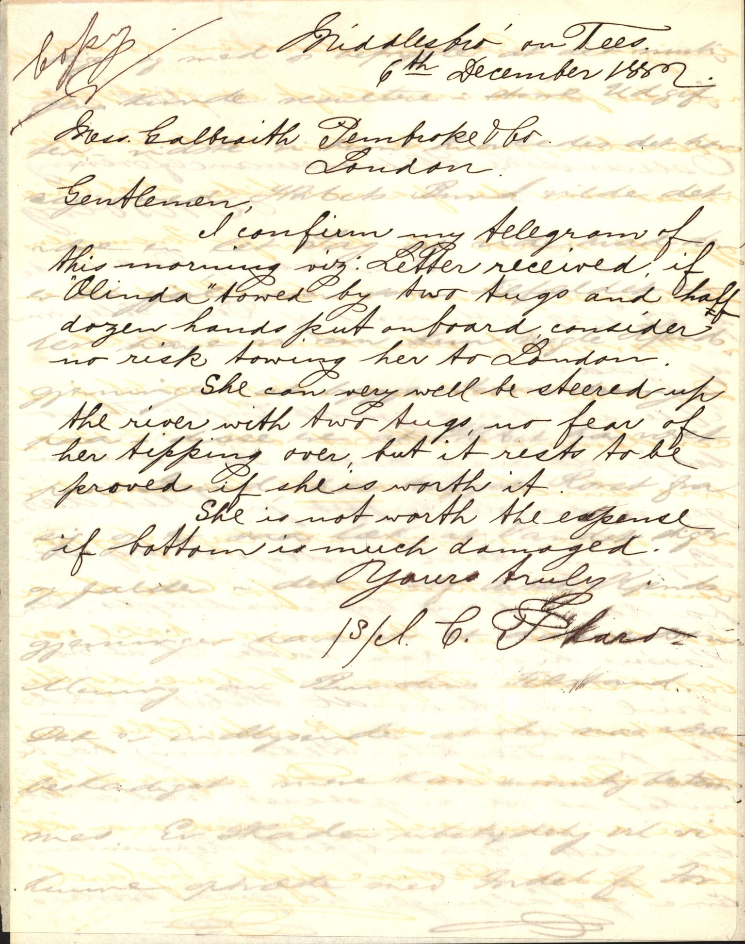 Pa 63 - Østlandske skibsassuranceforening, VEMU/A-1079/G/Ga/L0014/0009: Havaridokumenter / Peter, Olinda, Prinds Chr. August, Poseidon, 1882, s. 18