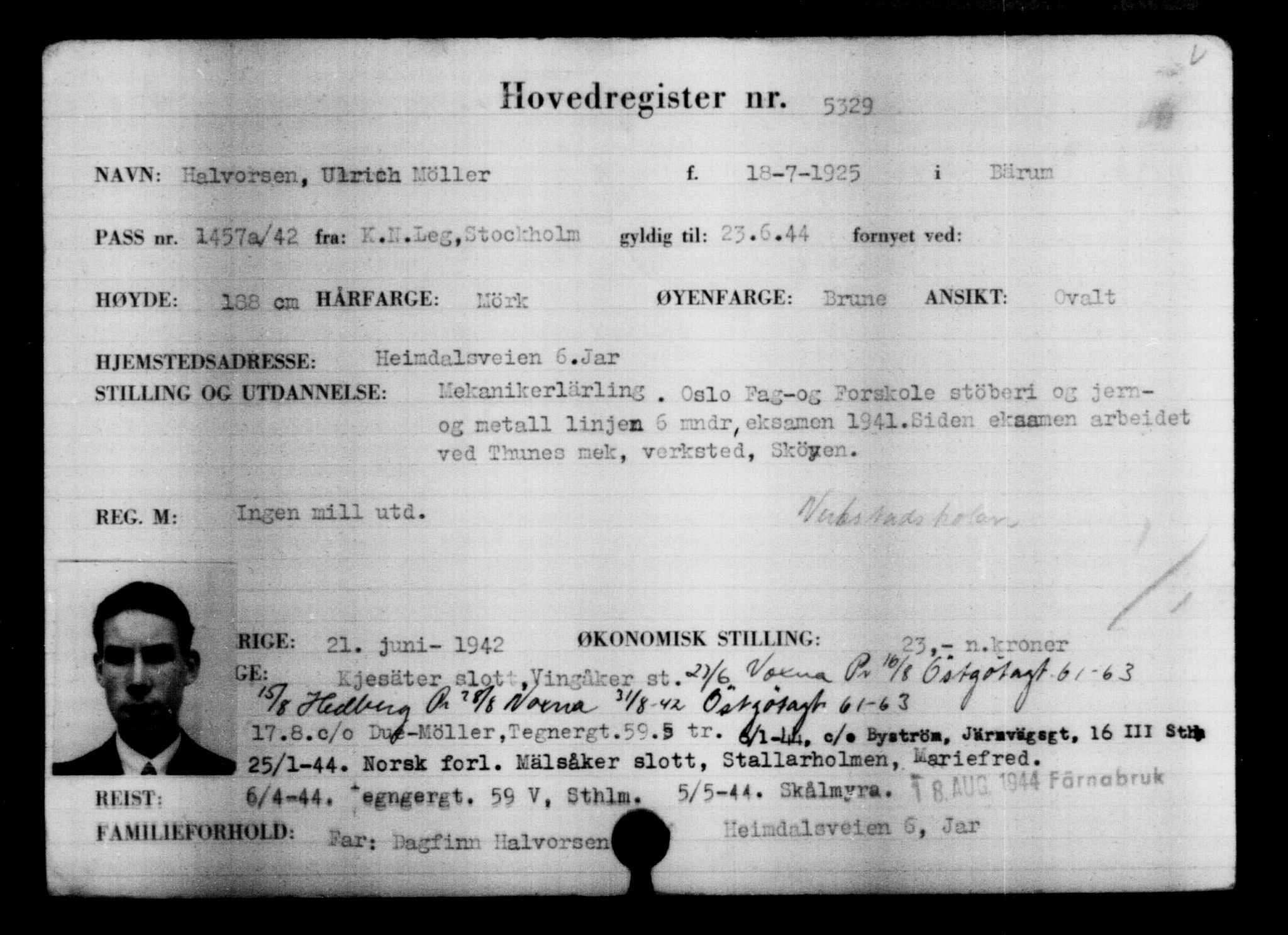 Utenriksstasjonene, Legasjonen i Stockholm, Flyktningkontoret, AV/RA-S-6753/V/Va/L0004: Kjesäterkartoteket, flyktninger med registreringsnr. 3496-6610, 1940-1945, s. 2114
