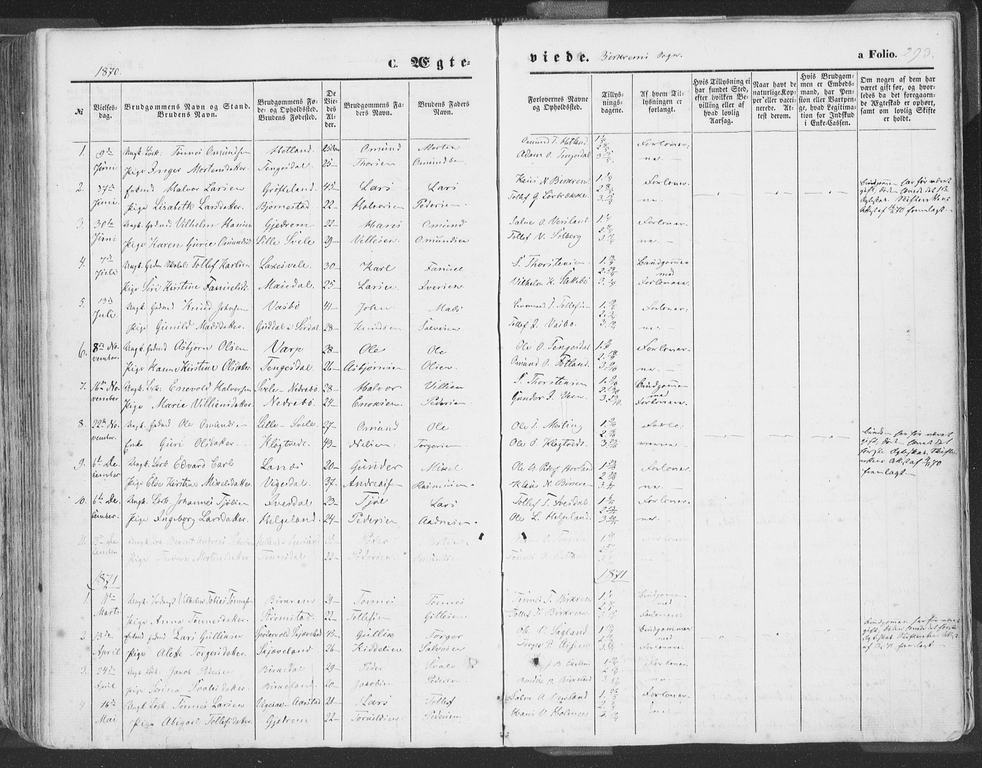Helleland sokneprestkontor, SAST/A-101810: Ministerialbok nr. A 7.1, 1863-1886, s. 293