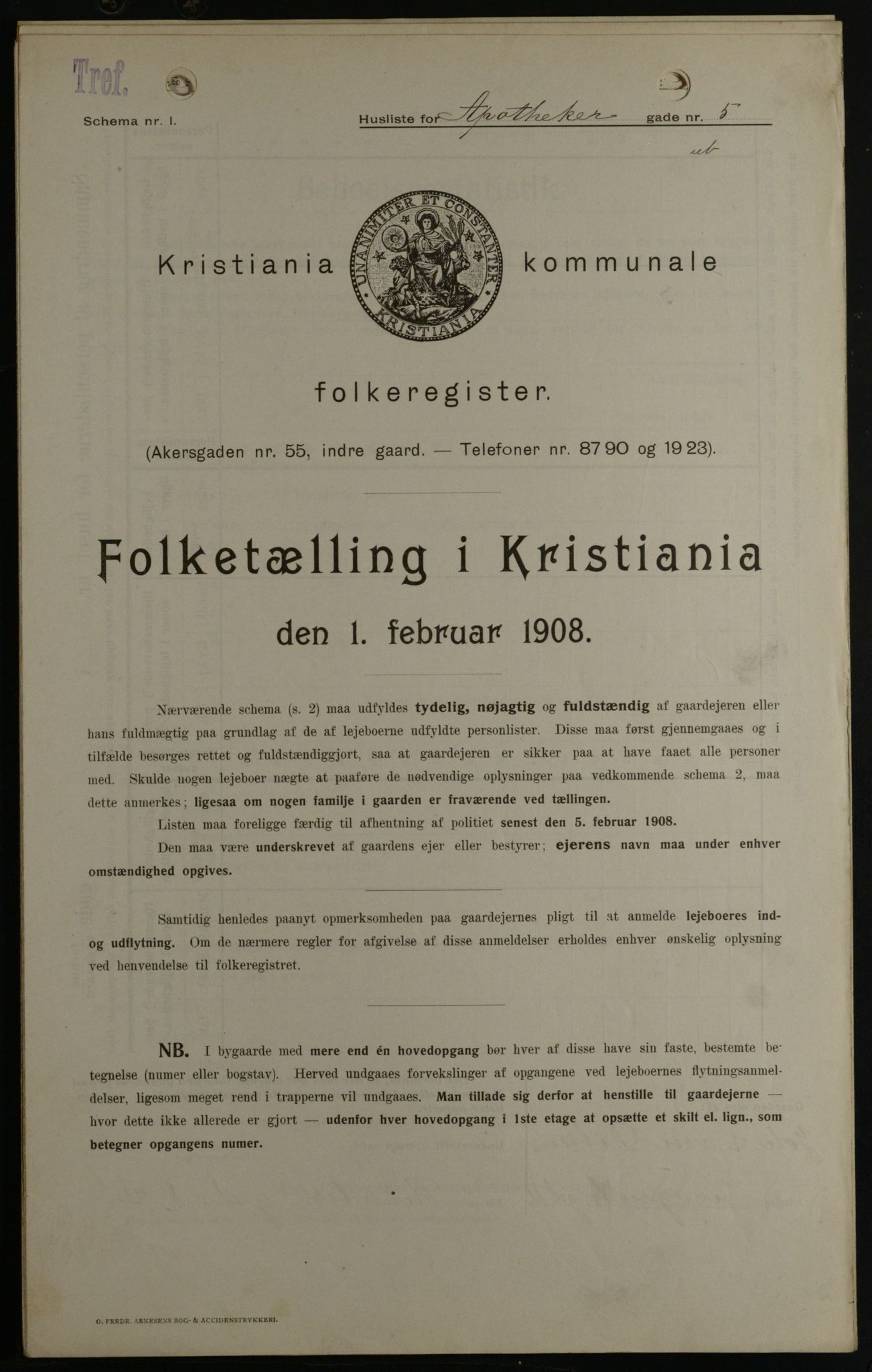 OBA, Kommunal folketelling 1.2.1908 for Kristiania kjøpstad, 1908, s. 1579